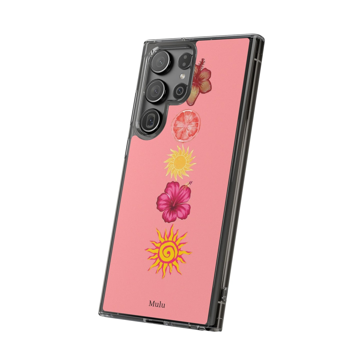 Clear Impact-Resistant Phone Case — Tropical Sun & Hibiscus Floral Design