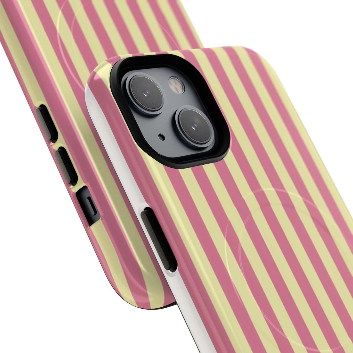 Striped Pink & Yellow Magnetic Tough Phone Case — Retro Pastel Protection