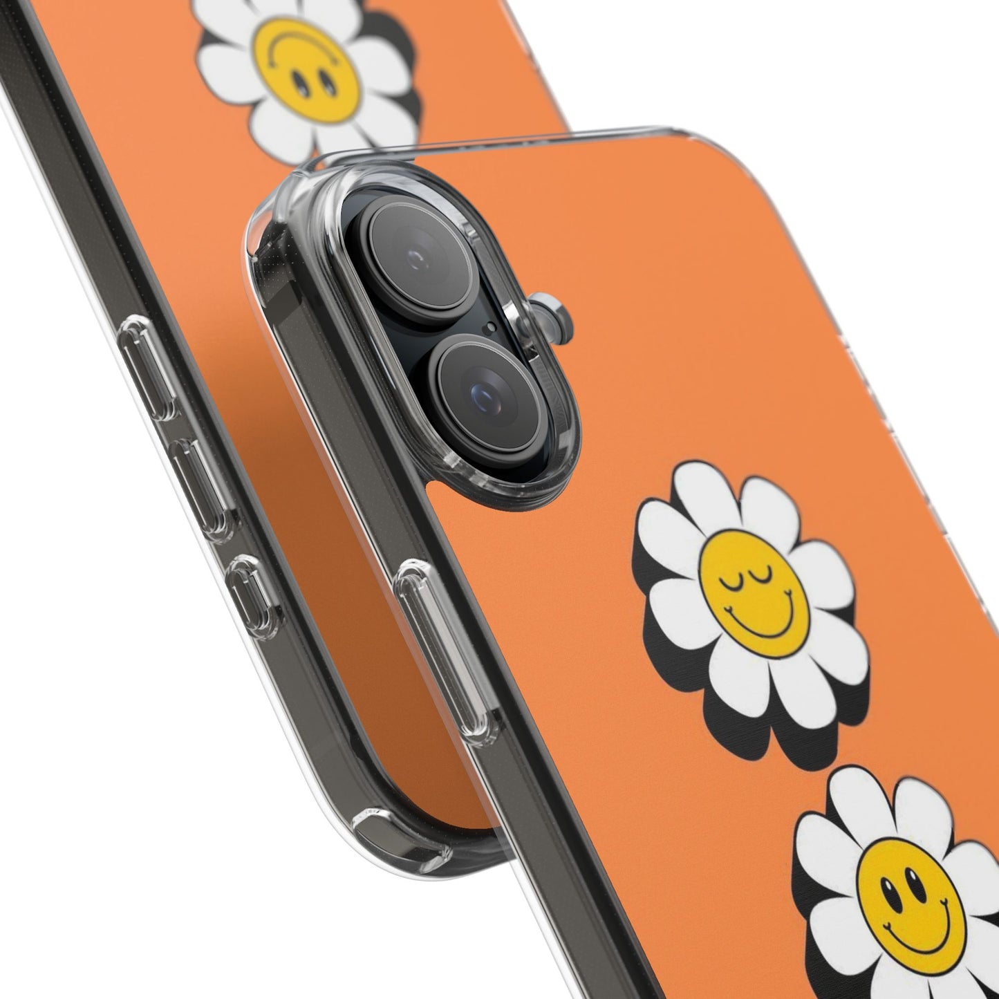 Phone Case — Orange Smiley Daisy Clear Impact‑Resistant Case