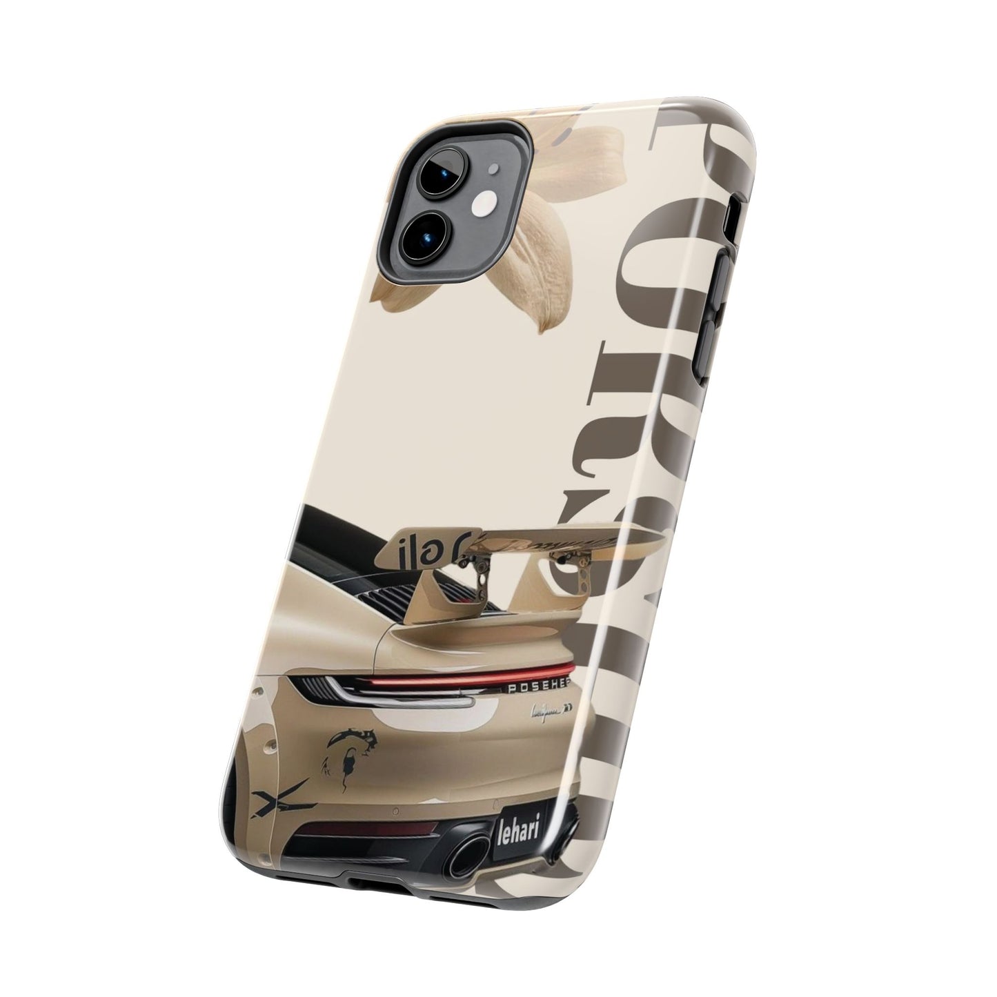 Tough Phone Case — Beige Sports Car Design with 'Tourist' Typography