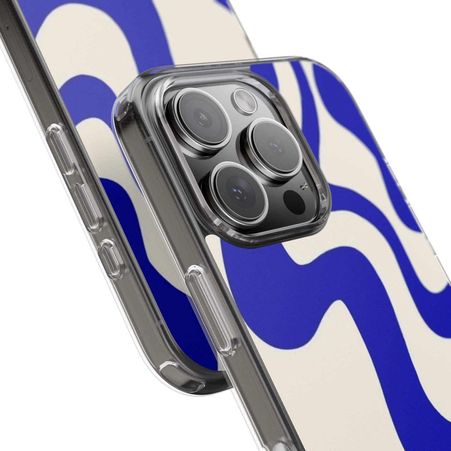Clear Impact-Resistant Case — Blue Abstract Wavy Pattern