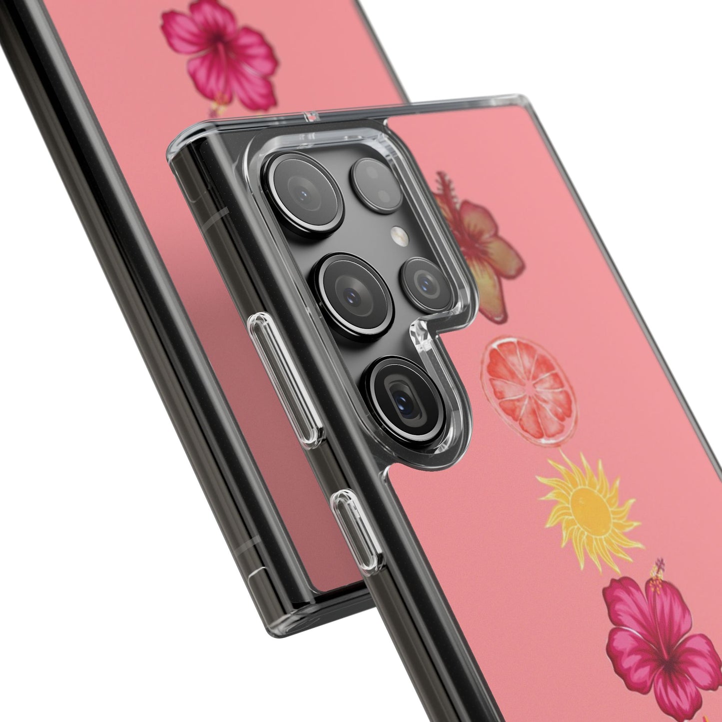 Clear Impact-Resistant Phone Case — Tropical Sun & Hibiscus Floral Design