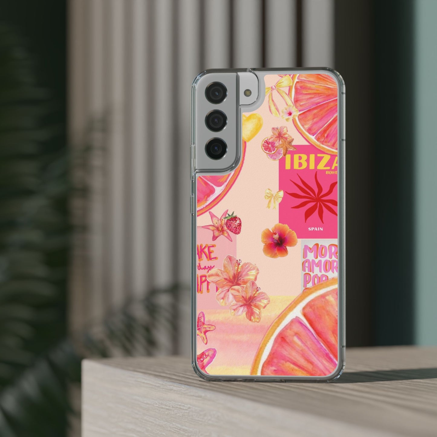 Clear Impact Phone Case — Pink Ibiza Citrus Floral Design