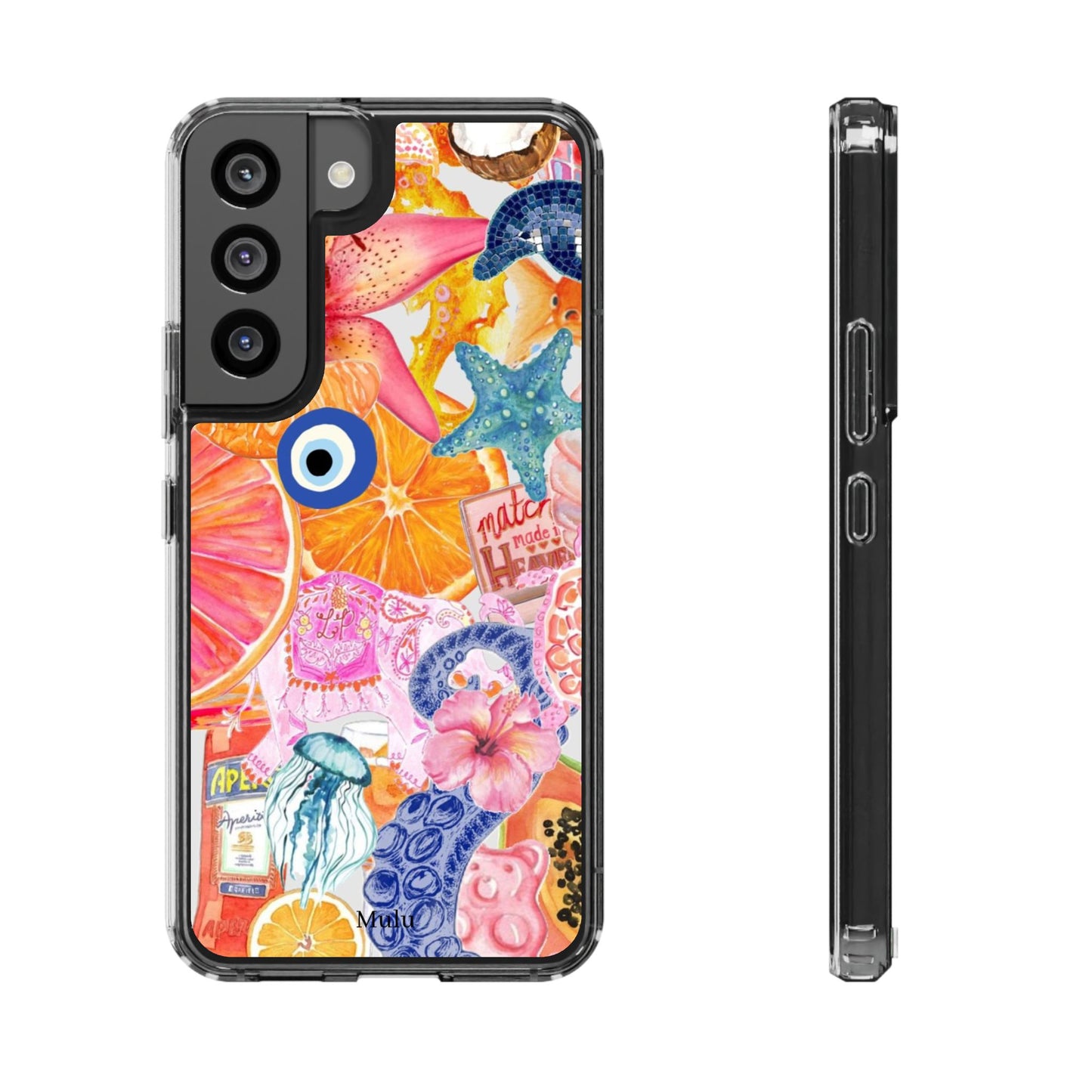 Clear Impact-Resistant Phone Case — Colorful Tropical Collage Design