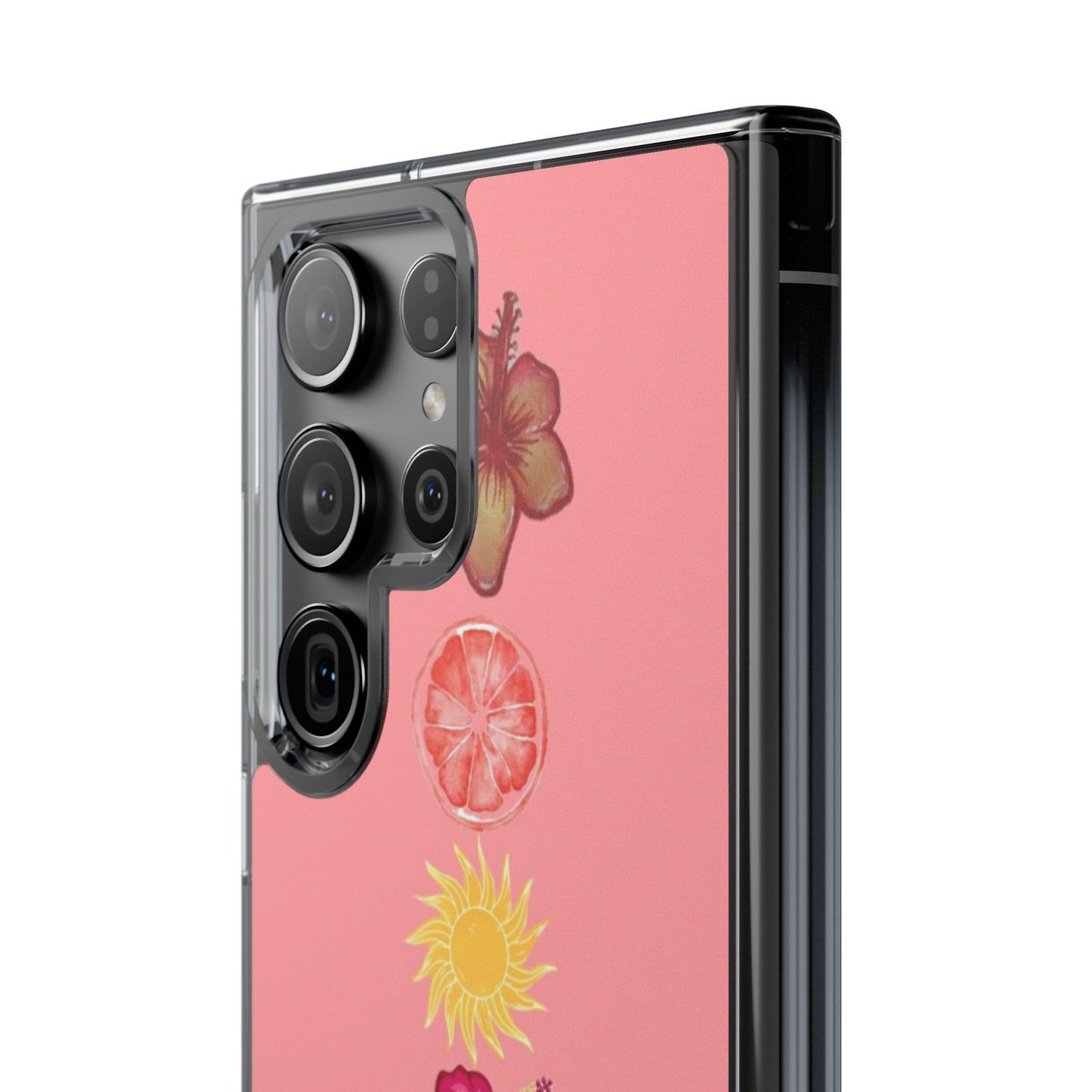 Clear Impact-Resistant Phone Case — Tropical Sun & Hibiscus Floral Design