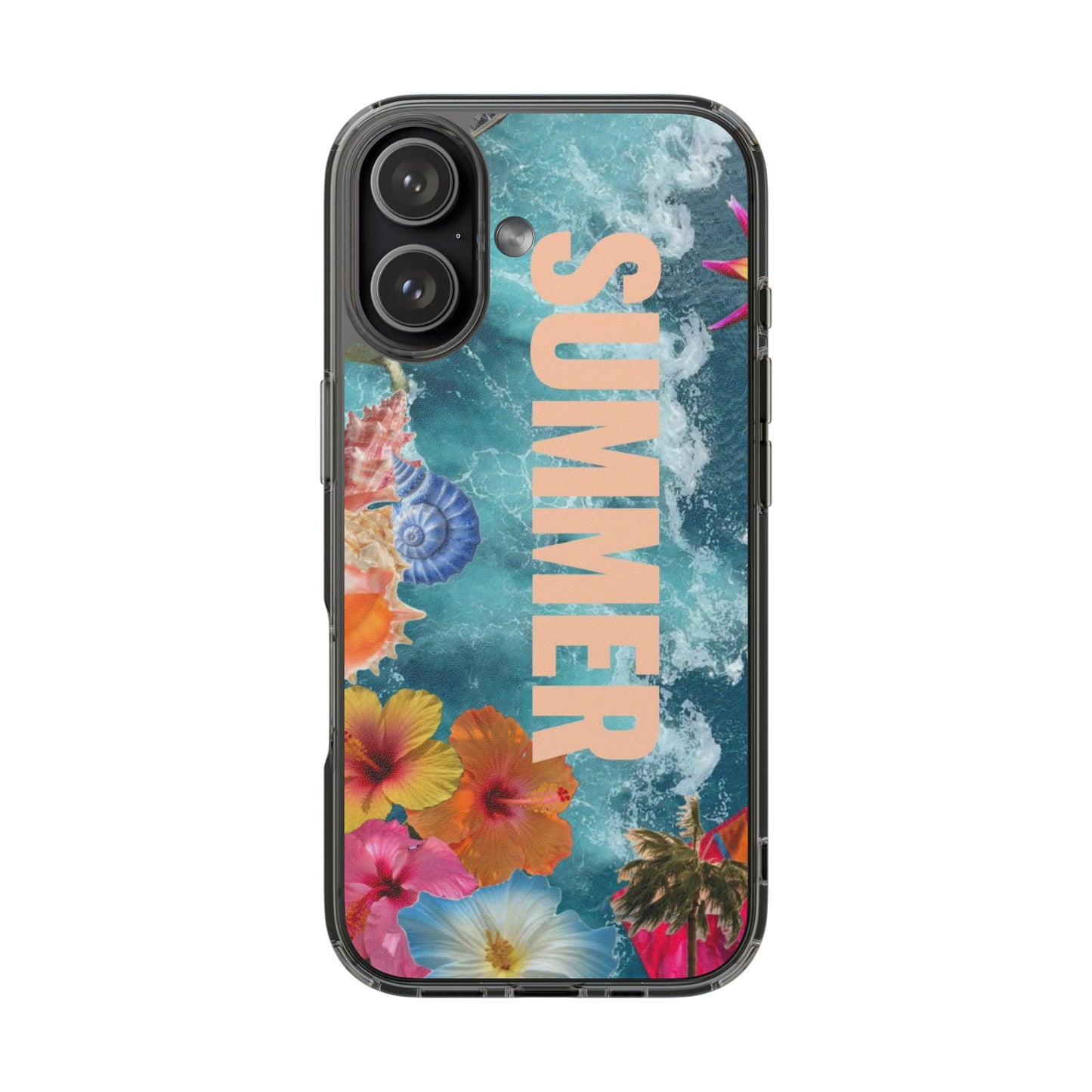 Summer Floral Clear Impact Phone Case — "SUMMER" Tropical Hibiscus Design