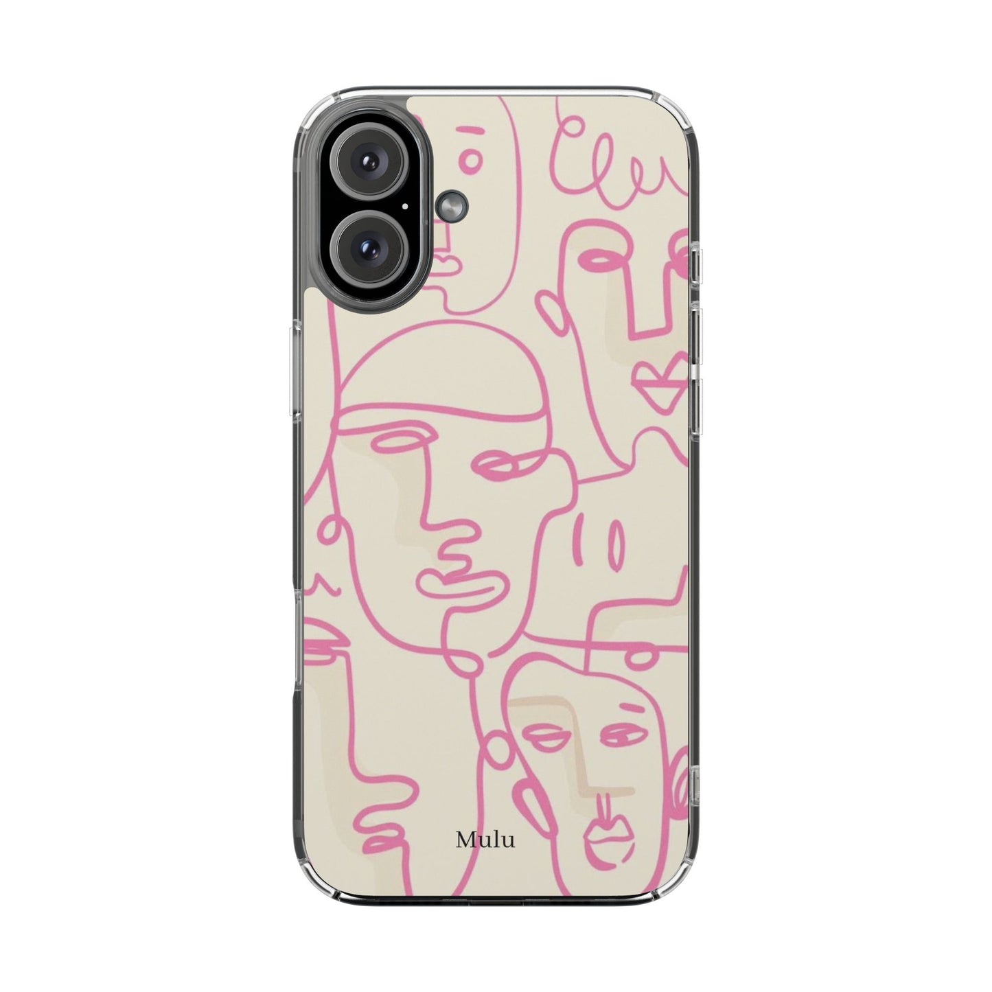 Clear Impact-Resistant Phone Case — Pink Minimalist Line Faces Design