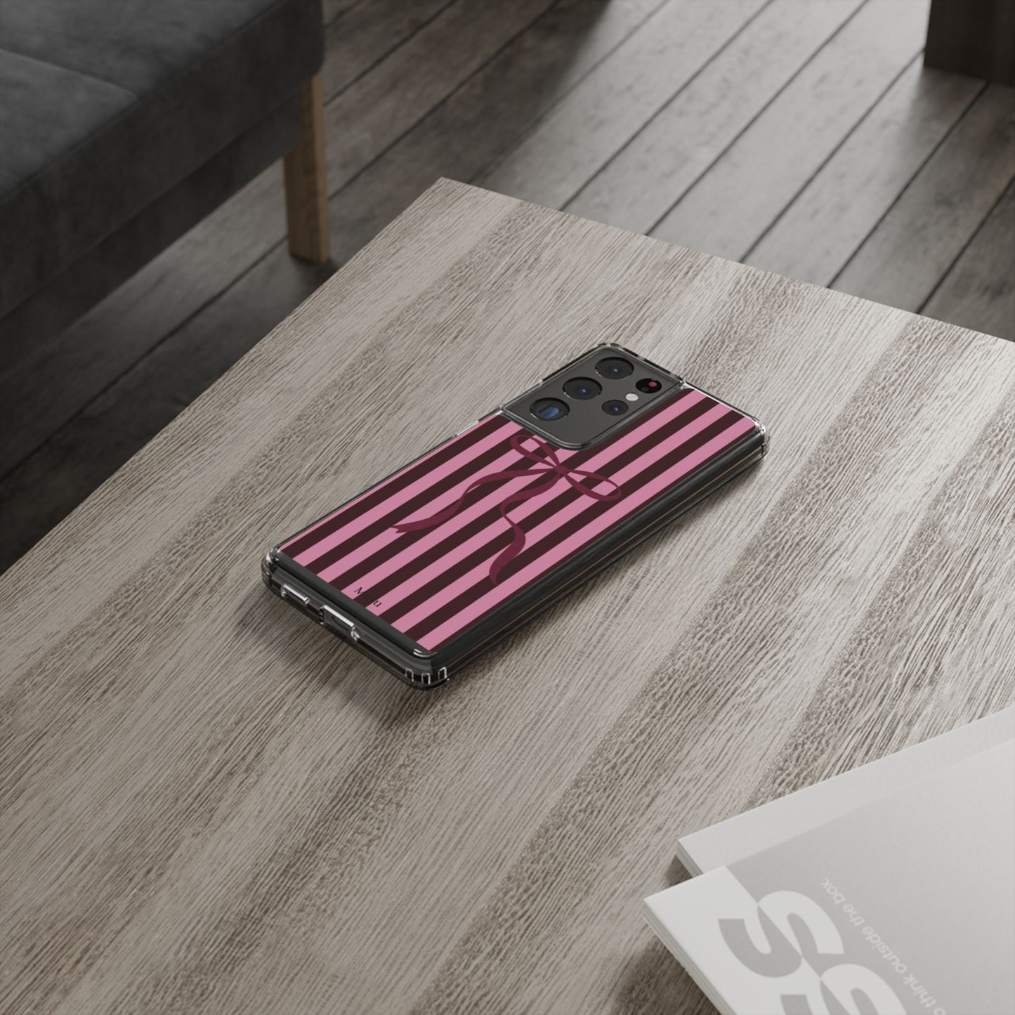 Pink Striped Ribbon Clear Impact-Resistant Phone Case