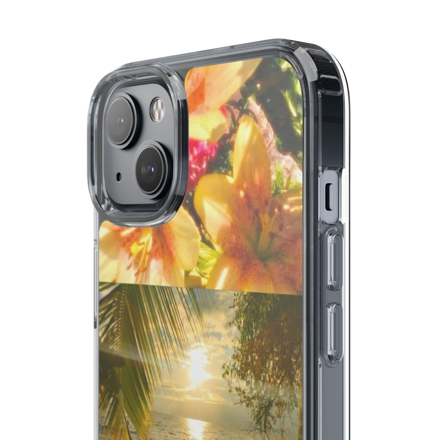 Tropical Sunset Phone Case — Floral Surfboard Clear iPhone Case