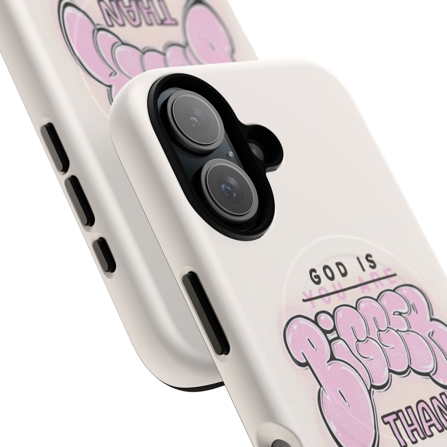 Tough Magnetic Phone Case — "God Is Bigger Than" Inspirational Pink Bubble Design