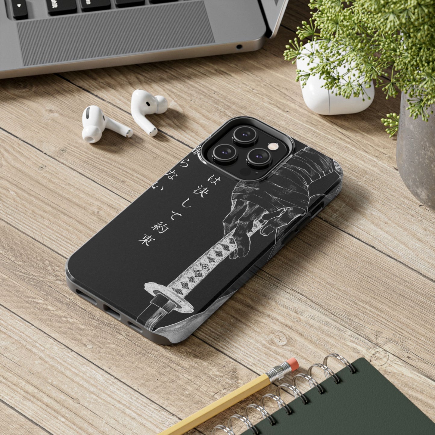 Samurai Vow Tough Phone Case — Black Katana Design with Japanese Text