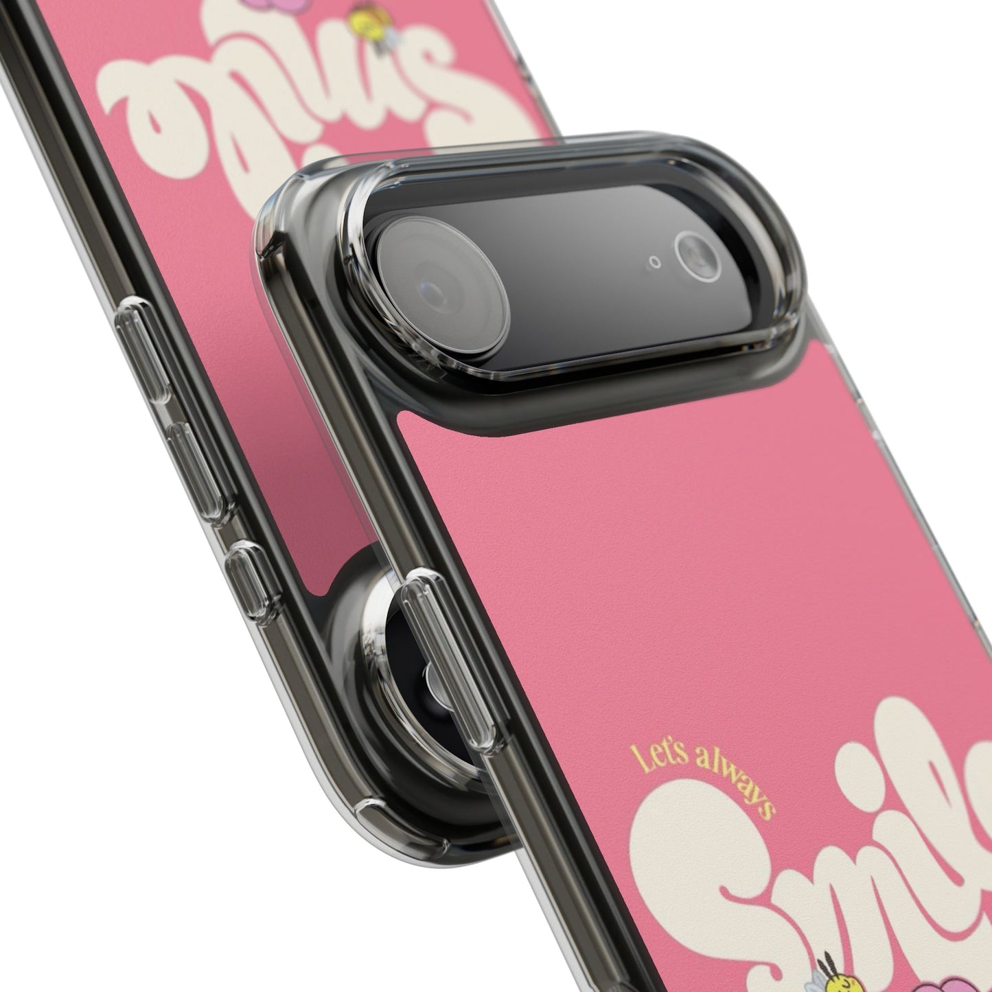 Clear Impact-Resistant Phone Case — Pink 'Smile' Flower Design