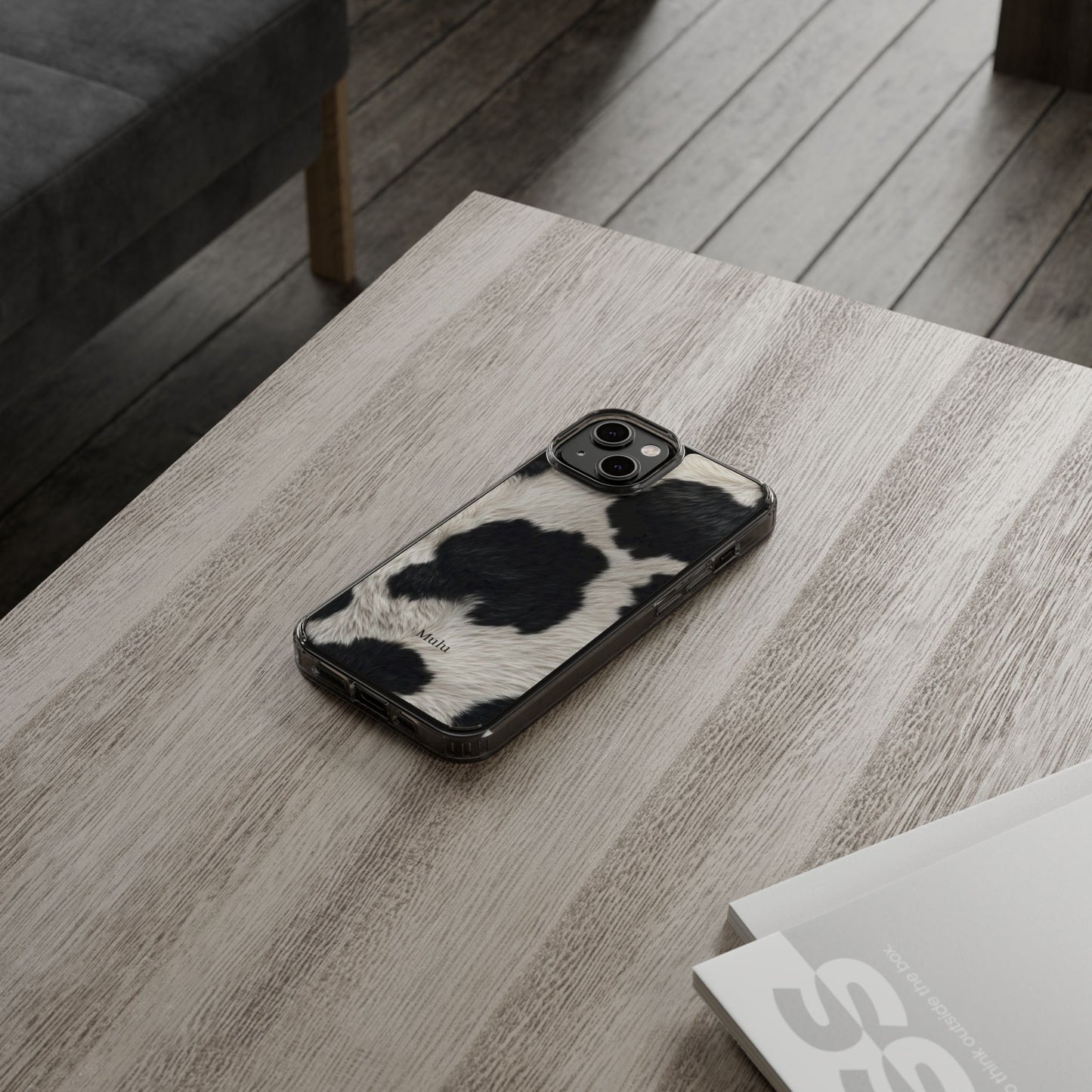 Cow Print Clear Impact Phone Case — Faux Fur Black & White Protection