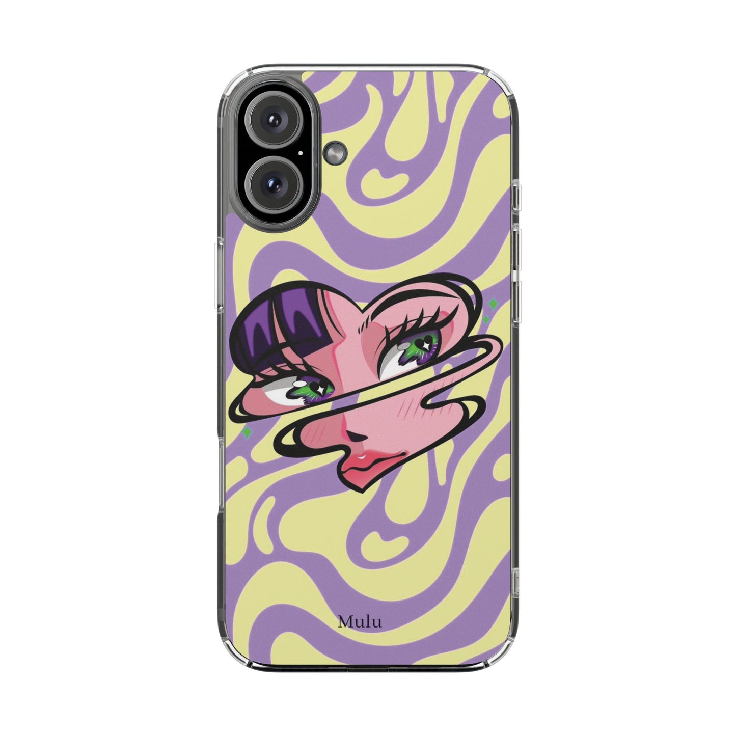 Clear Impact-Resistant Case — Retro Psychedelic Heart Face Design