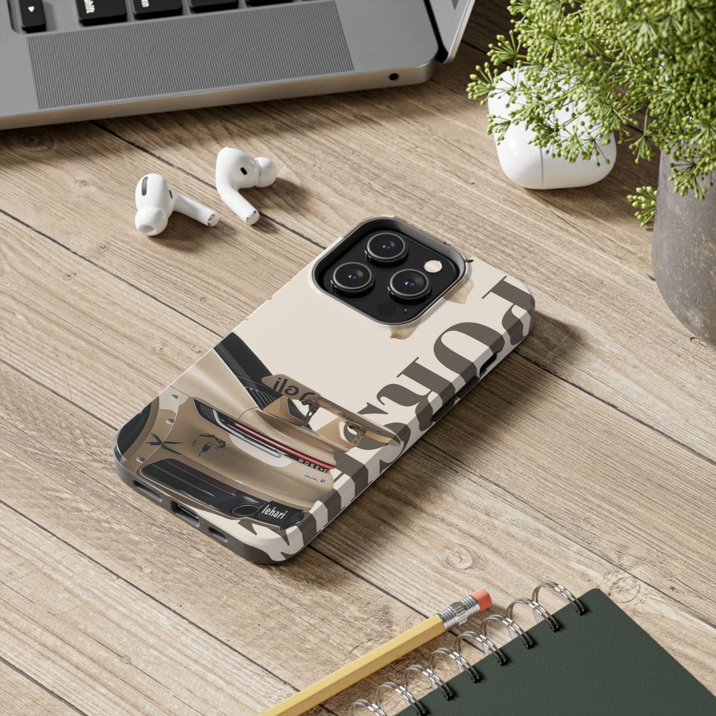 Tough Phone Case — Beige Sports Car Design with 'Tourist' Typography