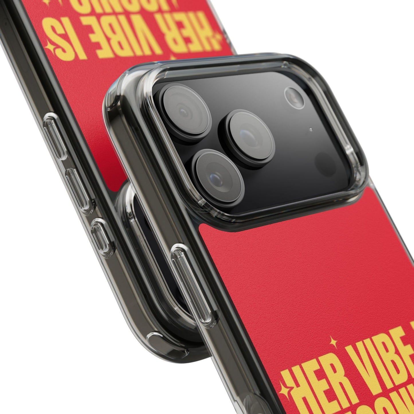 Clear Impact-Resistant Phone Case — "Her Vibe Is Iconic" Red Protective Cover