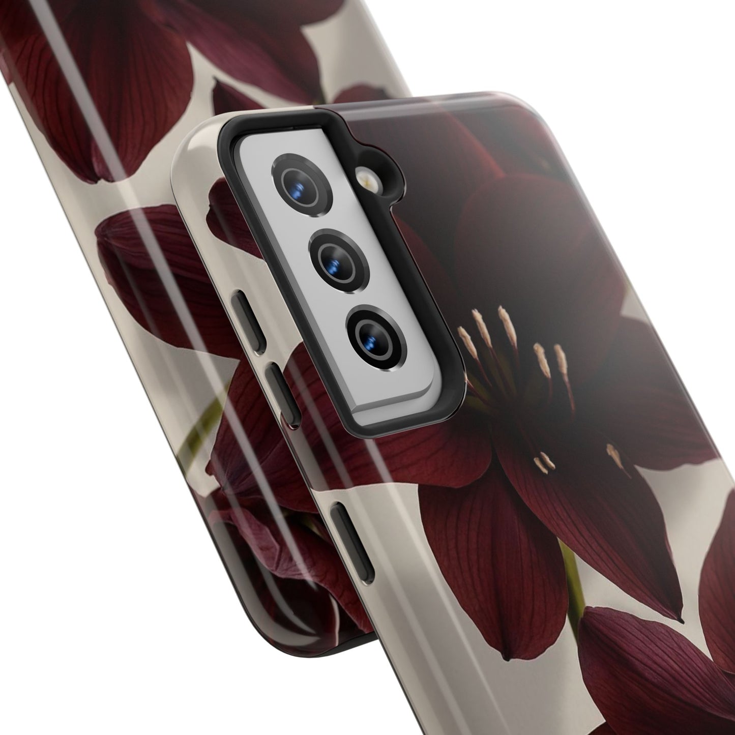 Amaryllis Noir Tough Phone Case — Dark Burgundy Floral Protective Cover