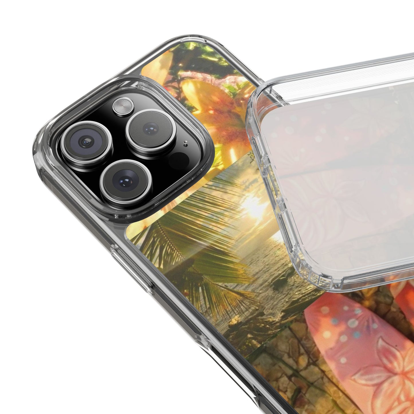 Tropical Sunset Phone Case — Floral Surfboard Clear iPhone Case