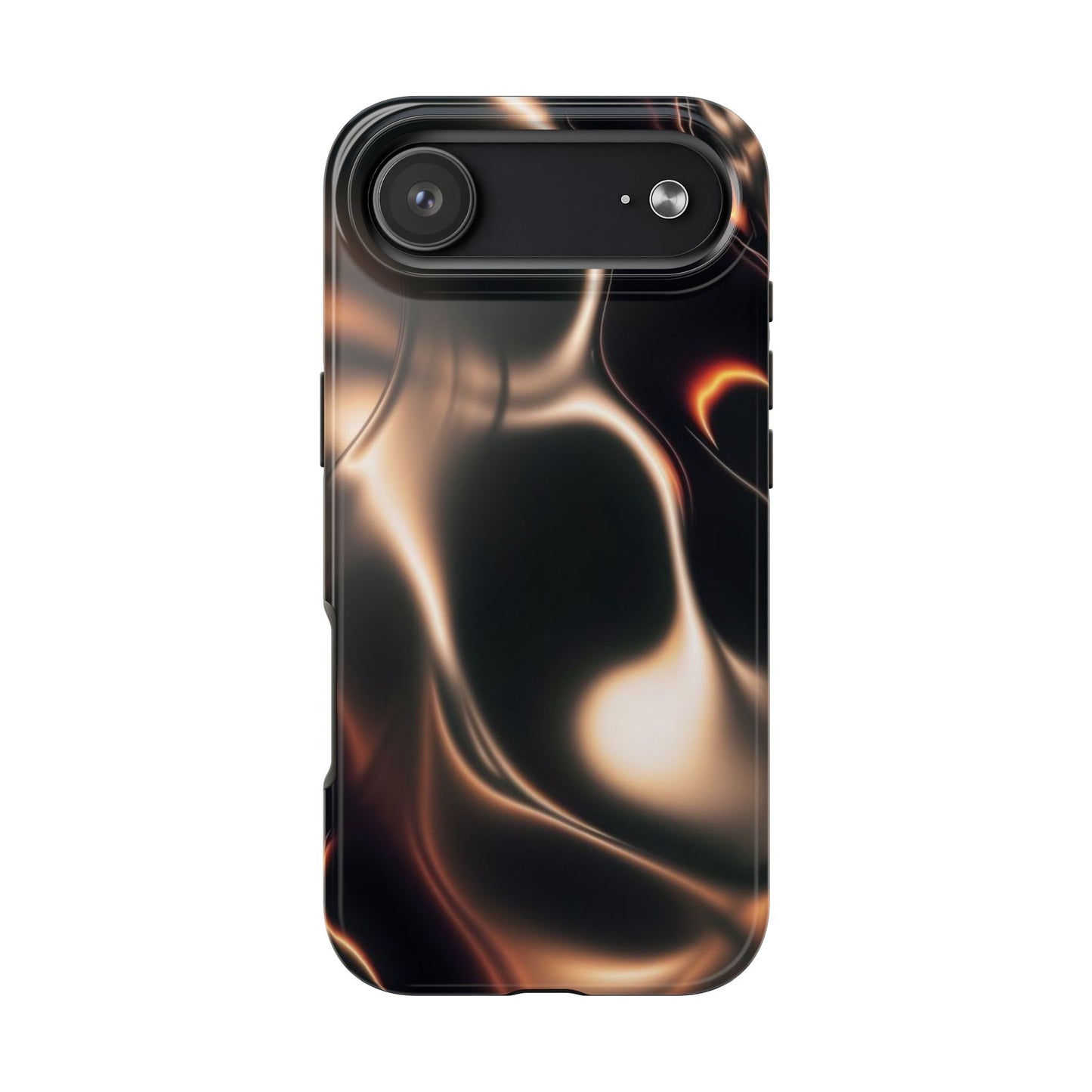 Abstract Liquid Glow Tough Phone Case — Black & Bronze Swirl Protective Cover