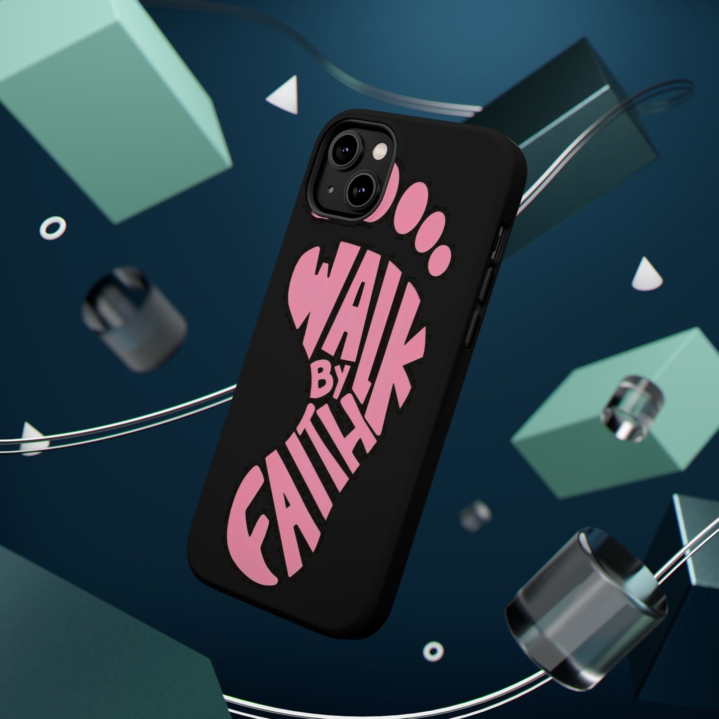 Phone Case — "Walk By Faith" Pink Footprint Magnetic Impact-Resistant Case
