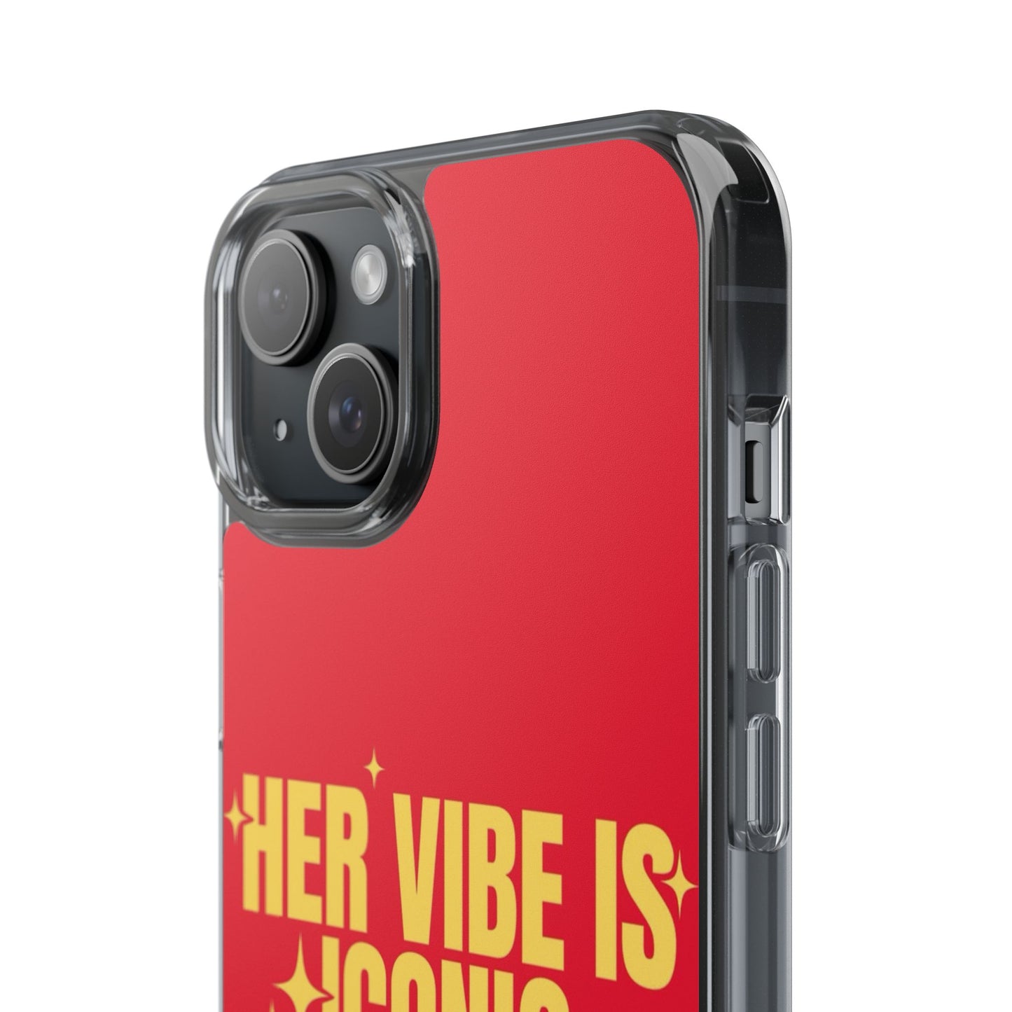 Clear Impact-Resistant Phone Case — "Her Vibe Is Iconic" Red Protective Cover