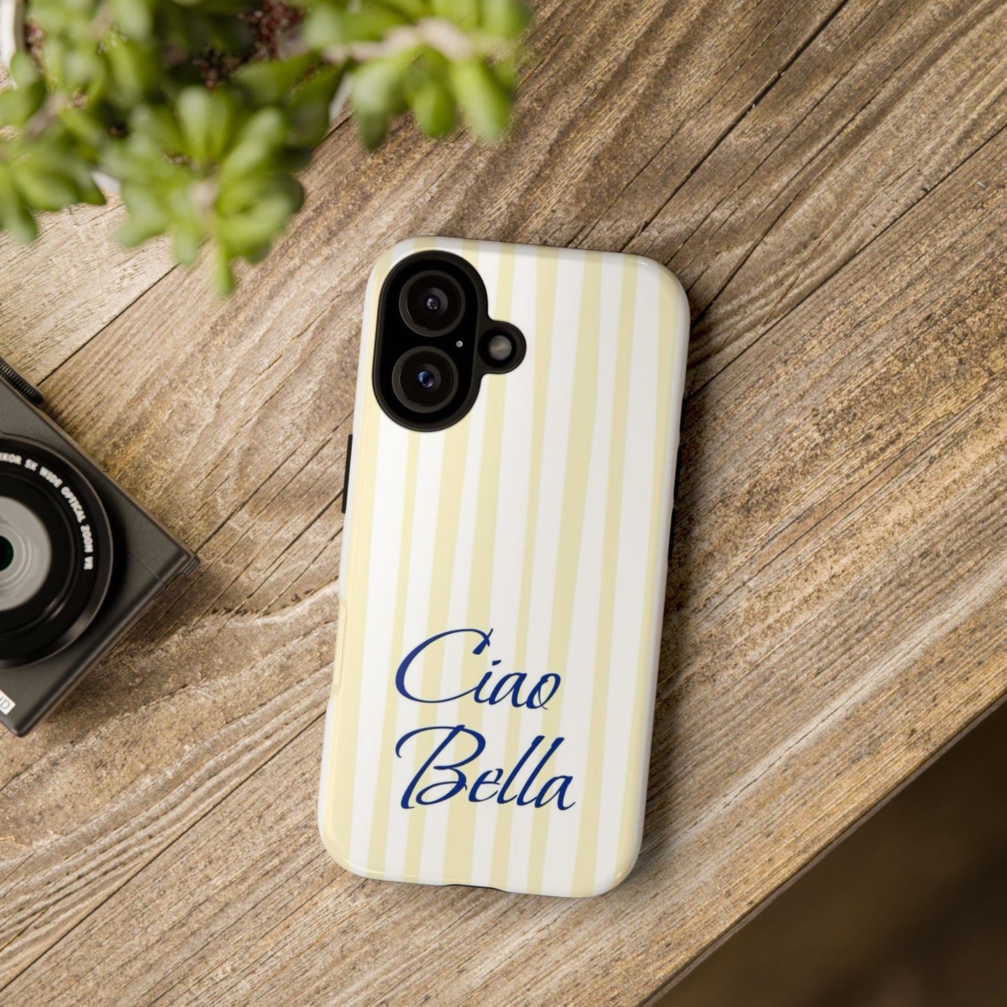 Ciao Bella Phone Case – Striped Elegant Italian Script Protective Cover