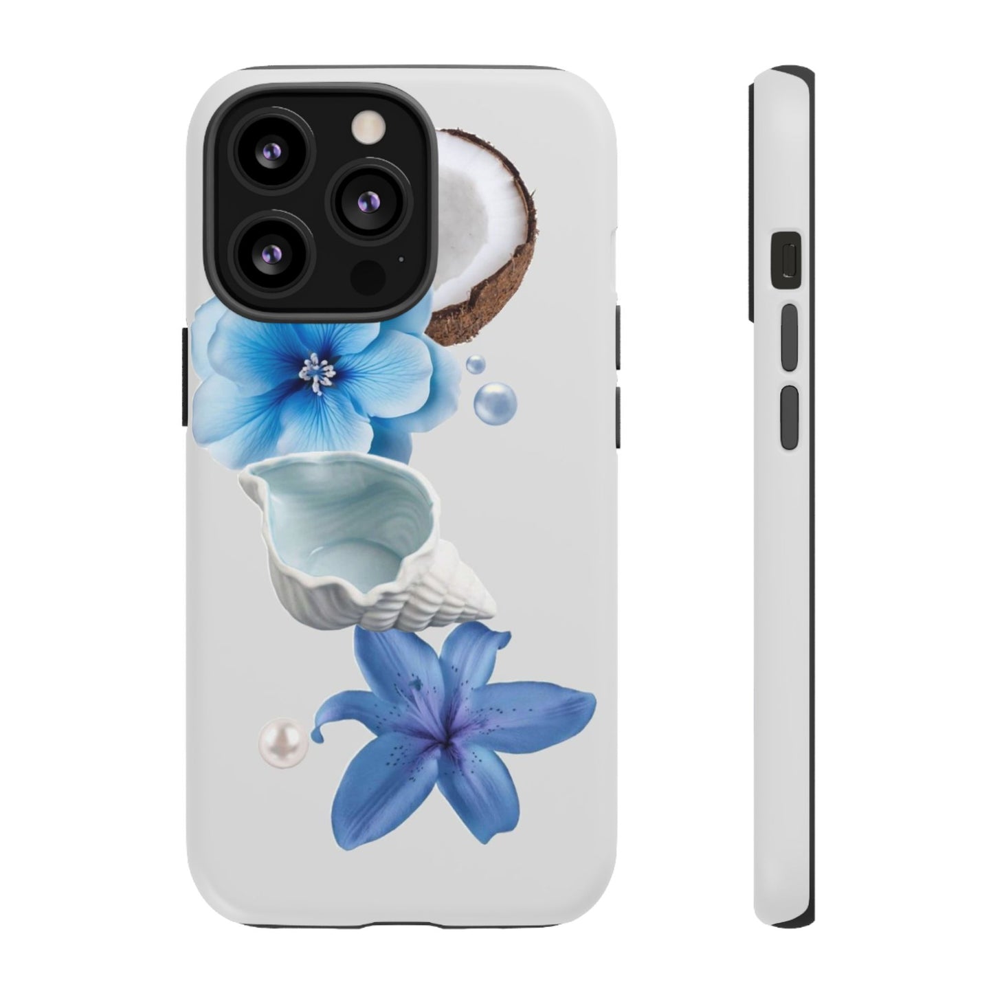 Tropical Blue Floral Phone Case — Coconut, Shell & Starfish Design