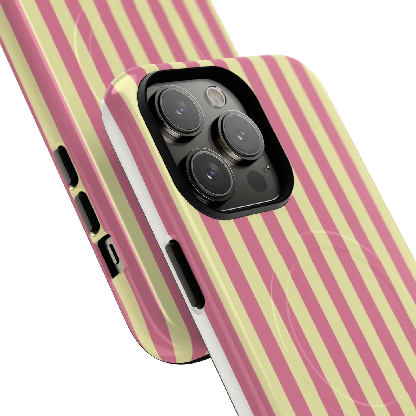 Striped Pink & Yellow Magnetic Tough Phone Case — Retro Pastel Protection