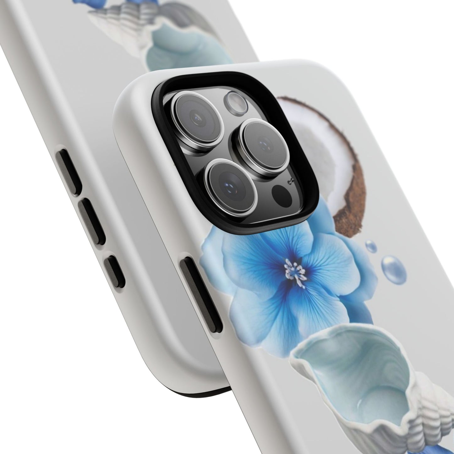 Tropical Blue Floral Phone Case — Coconut, Shell & Starfish Design