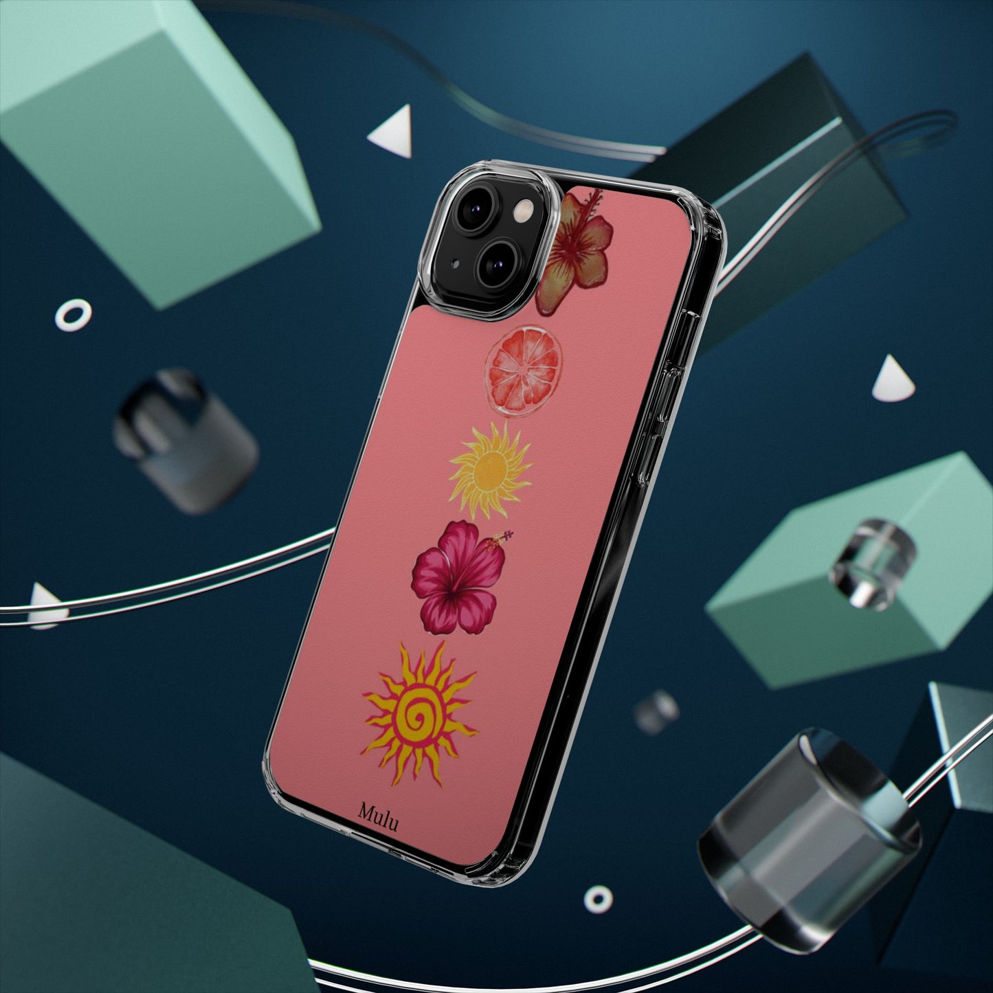 Clear Impact-Resistant Phone Case — Tropical Sun & Hibiscus Floral Design