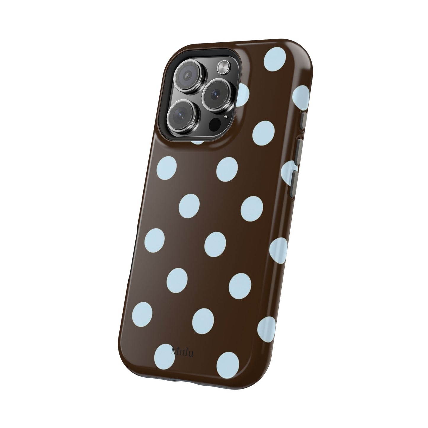 Polka Dot Magnetic Phone Case — Brown with Light Blue Dots, Impact-Resistant