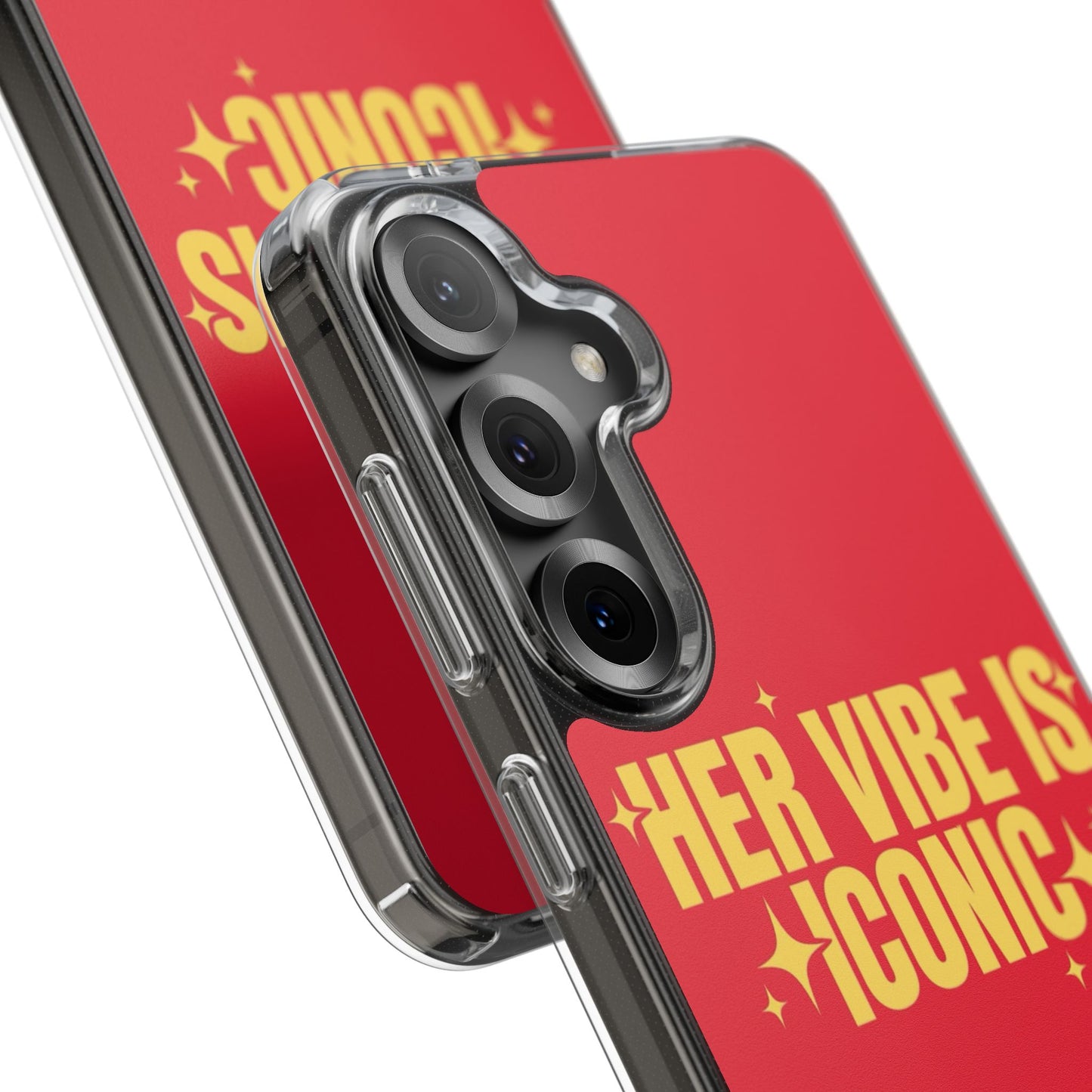 Clear Impact-Resistant Phone Case — "Her Vibe Is Iconic" Red Protective Cover