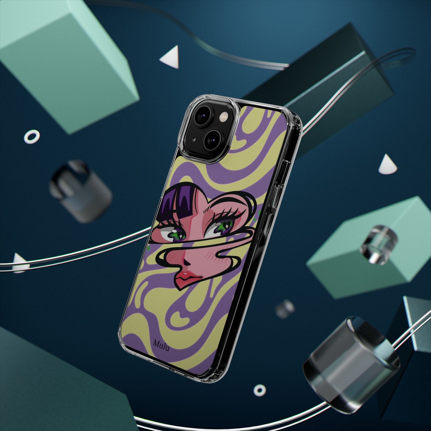 Clear Impact-Resistant Case — Retro Psychedelic Heart Face Design