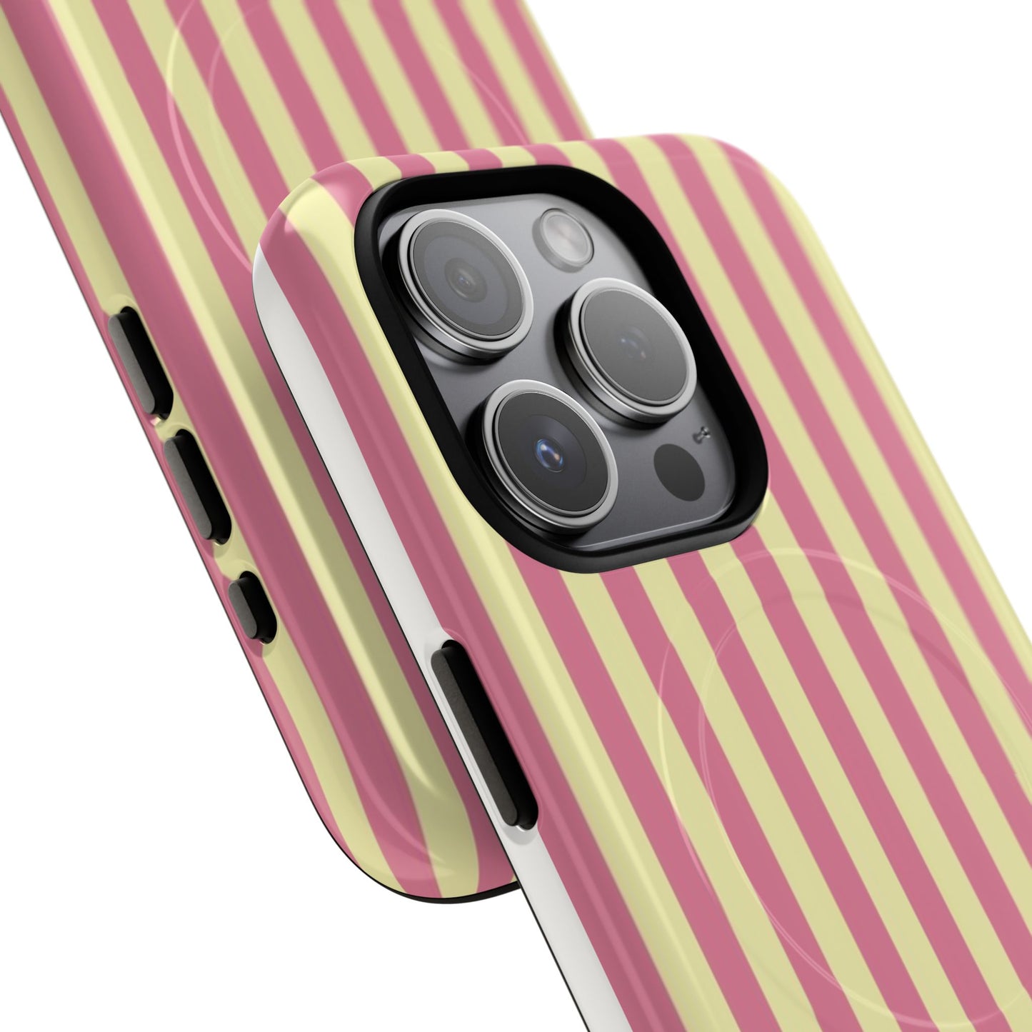 Striped Pink & Yellow Magnetic Tough Phone Case — Retro Pastel Protection