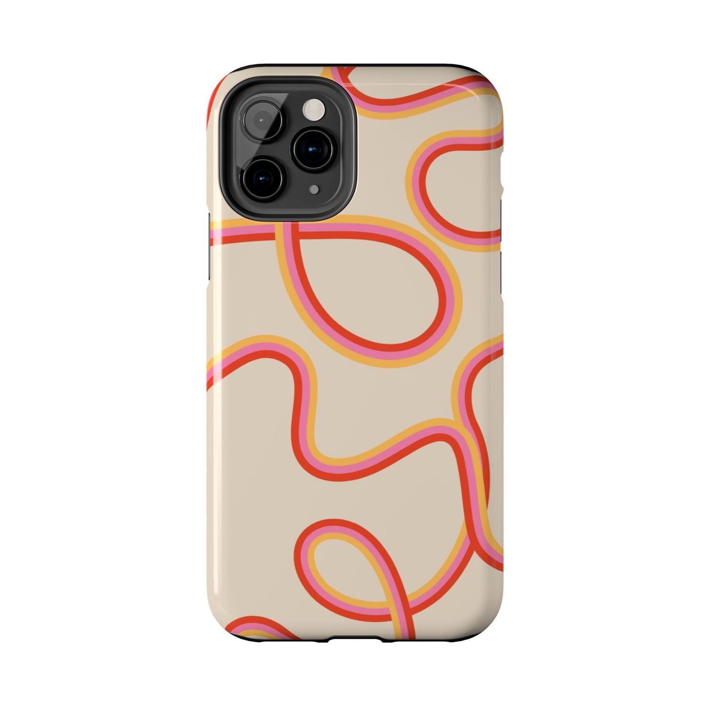 Retro Swirl Tough Phone Case — Beige Pink Orange Abstract Protection