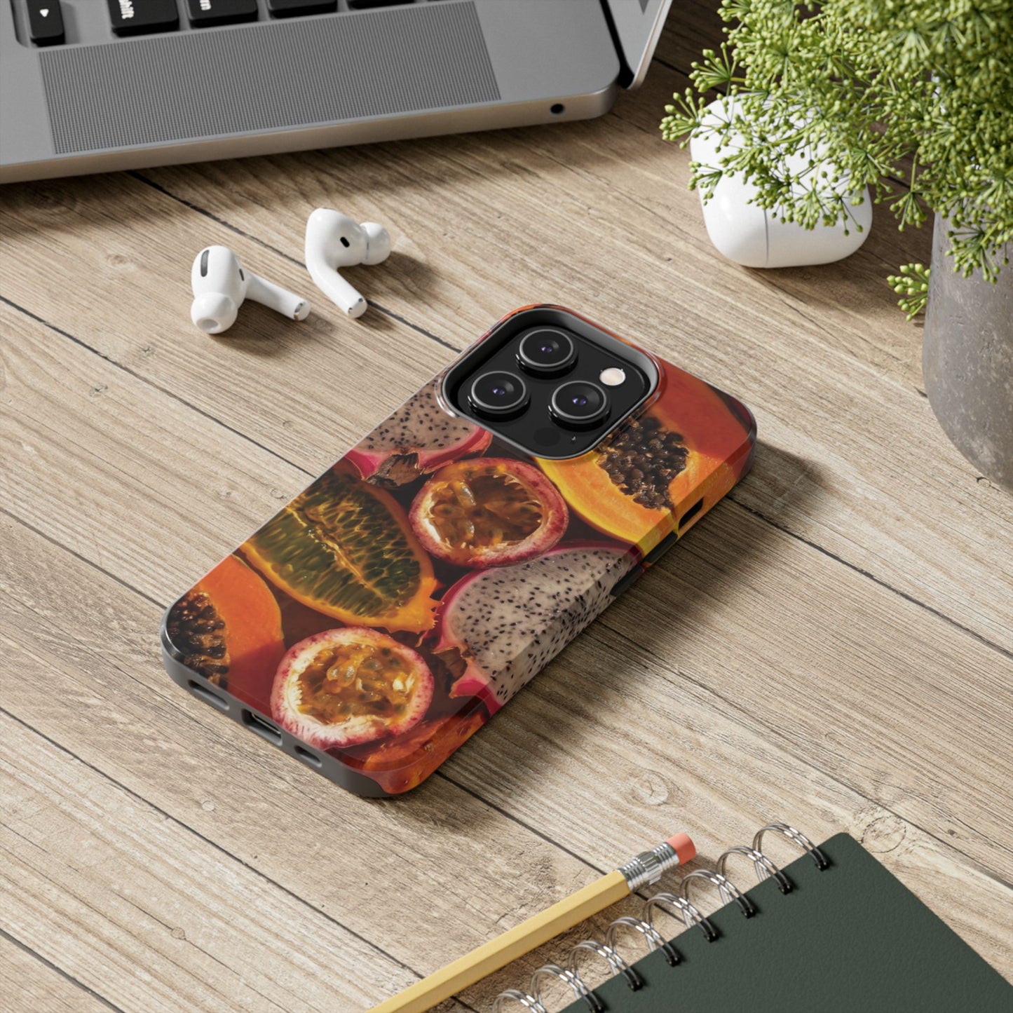Tropical Fruit Tough Phone Case — Papaya & Dragon Fruit Design