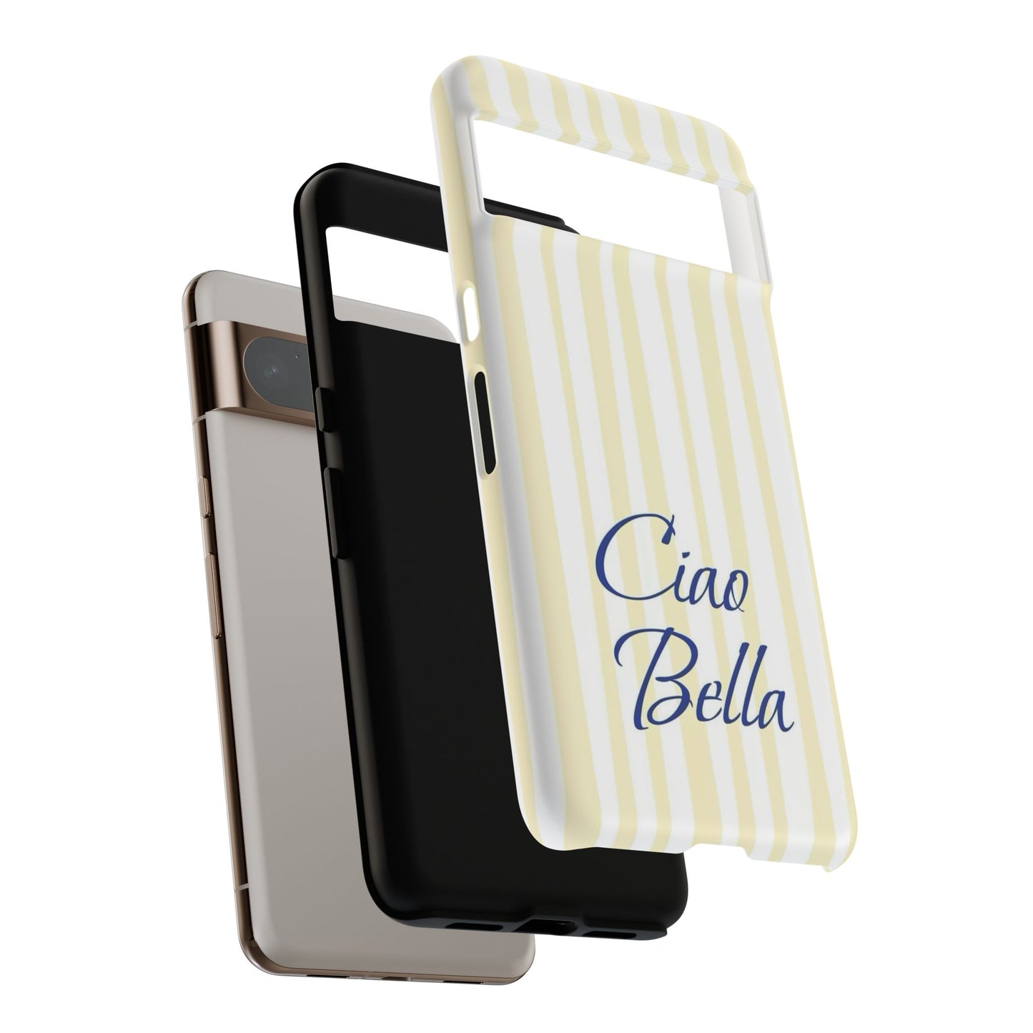 Ciao Bella Phone Case – Striped Elegant Italian Script Protective Cover