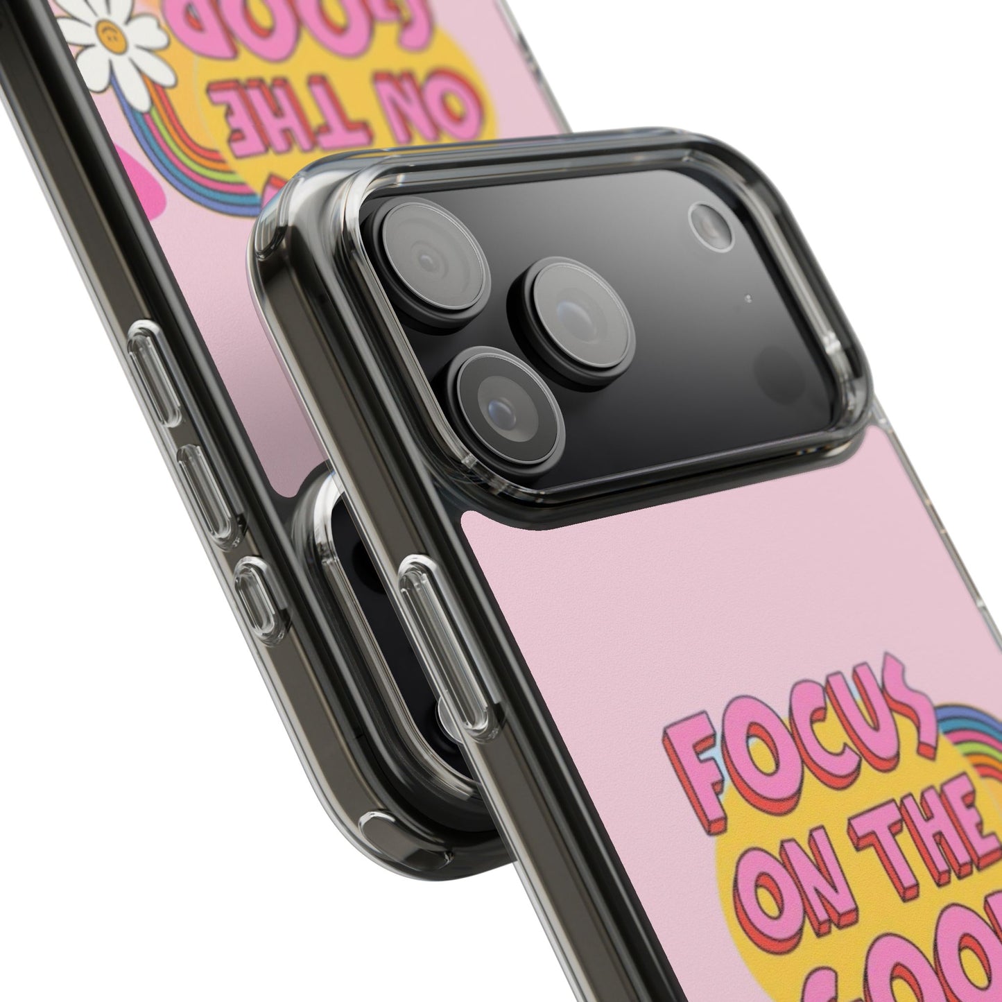 Clear Impact-Resistant Case — "Focus On The Good" Retro Floral Phone Cover