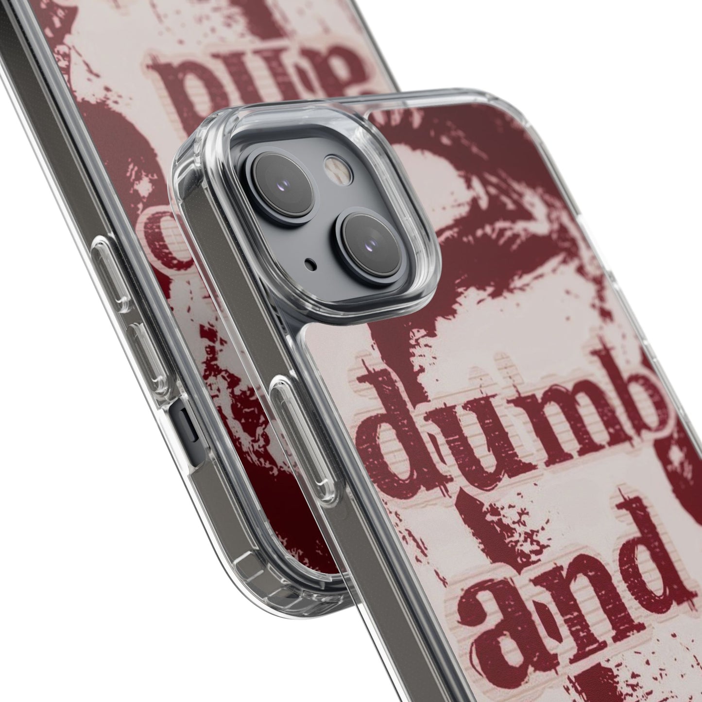 Clear Phone Case — “dumb and poetic” Red Typographic Design