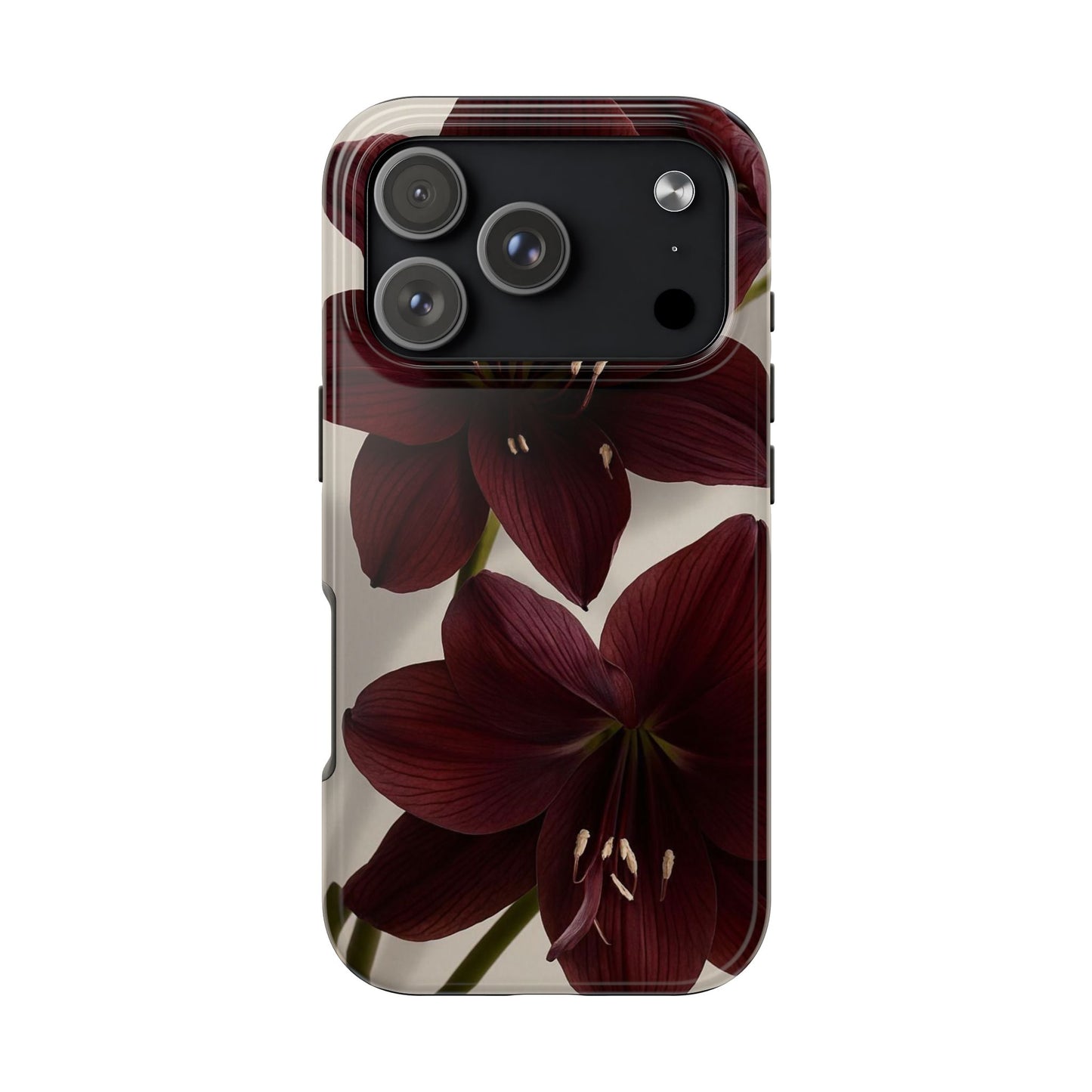 Amaryllis Noir Tough Phone Case — Dark Burgundy Floral Protective Cover