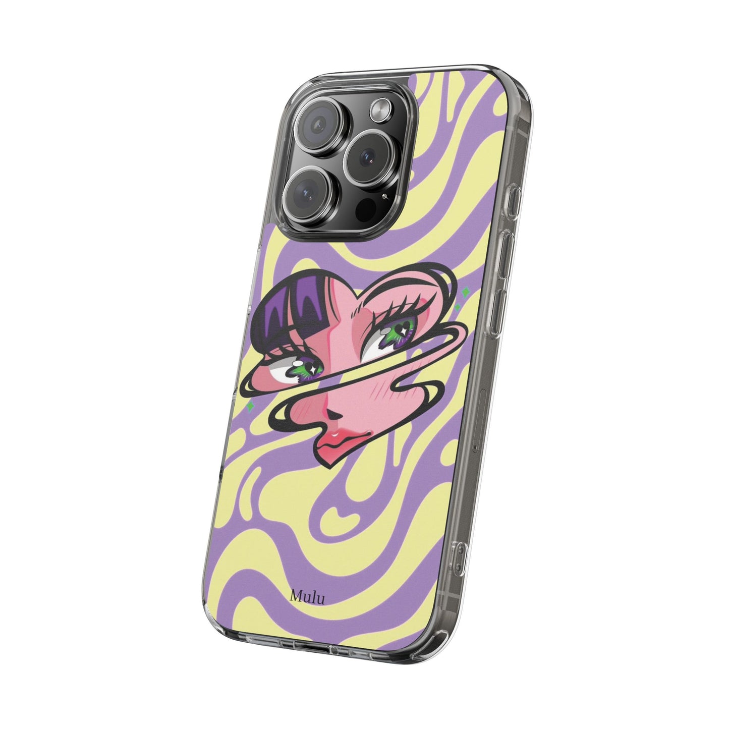 Clear Impact-Resistant Case — Retro Psychedelic Heart Face Design
