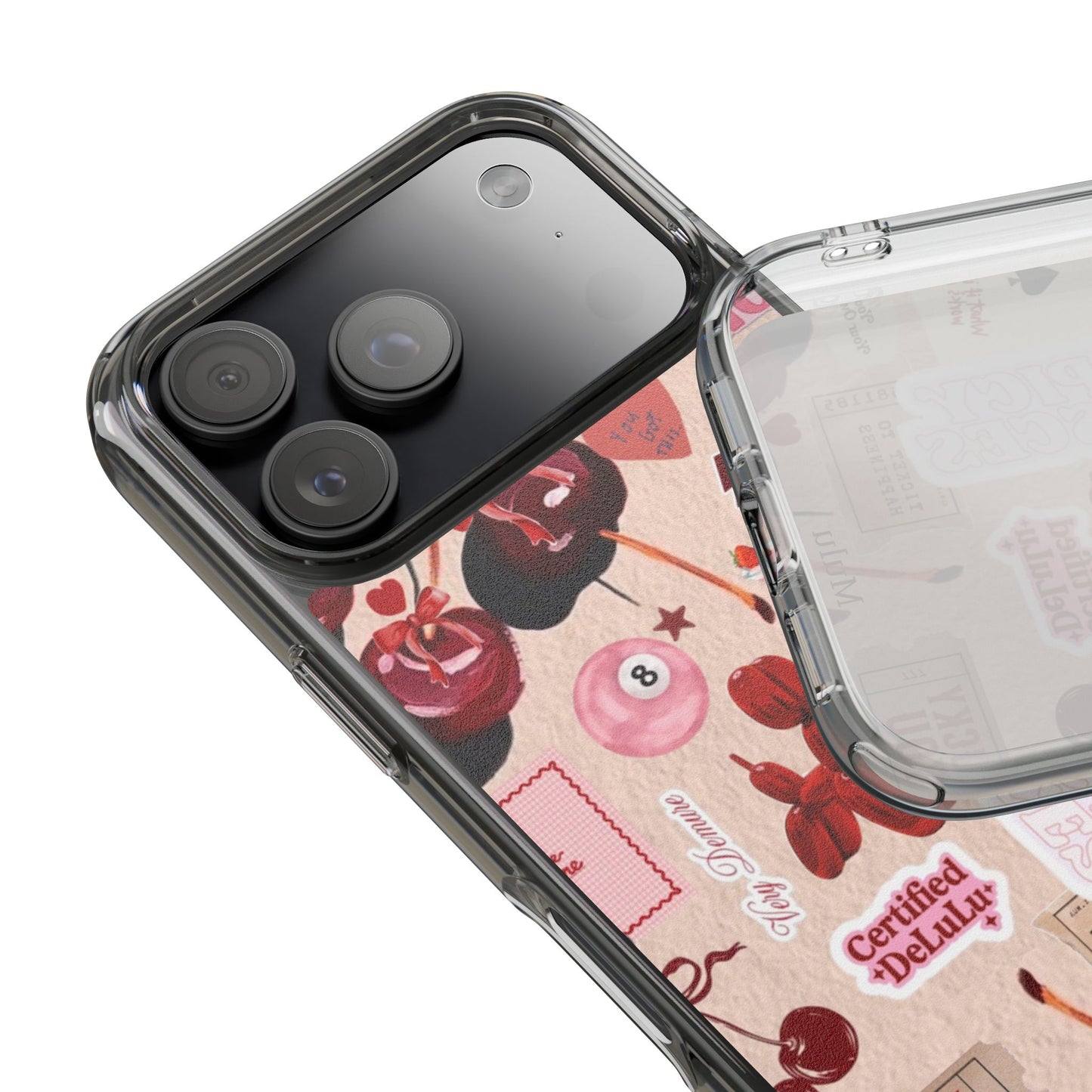 Clear Impact-Resistant Phone Case — Retro Cherry & Sticker Collage