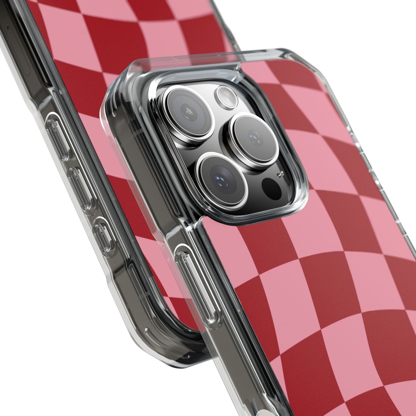 Clear Magnetic Phone Case — Red & Pink Wavy Check Pattern