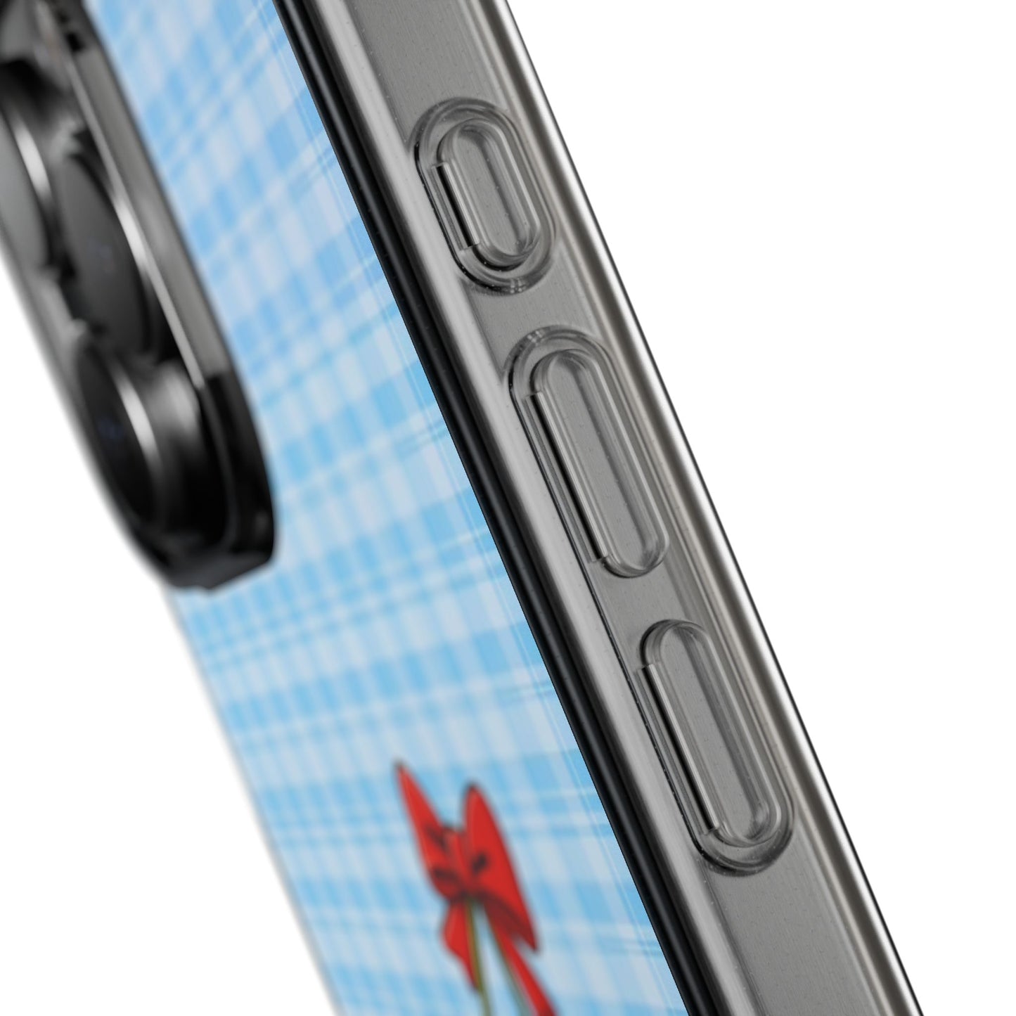 Clear Cherry Gingham Phone Case — Impact-Resistant Clear Case with Red Cherry Design