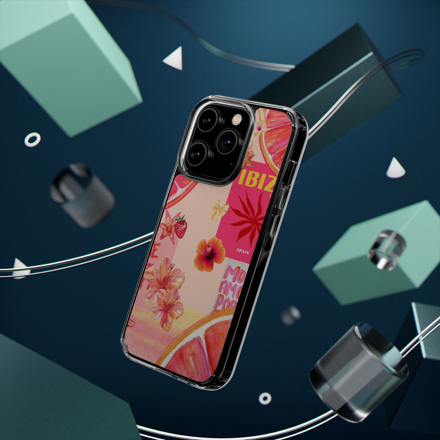 Clear Impact Phone Case — Pink Ibiza Citrus Floral Design