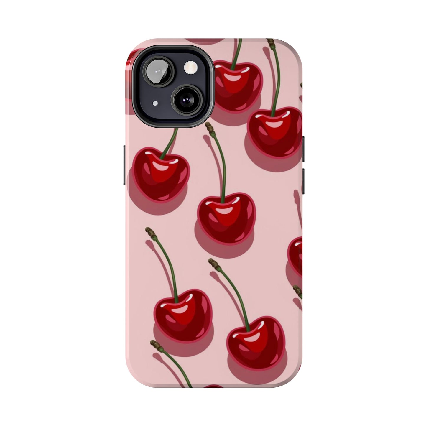 Cherry Pattern Tough Phone Case — Retro Pink Cherry Print Protective Phone Case