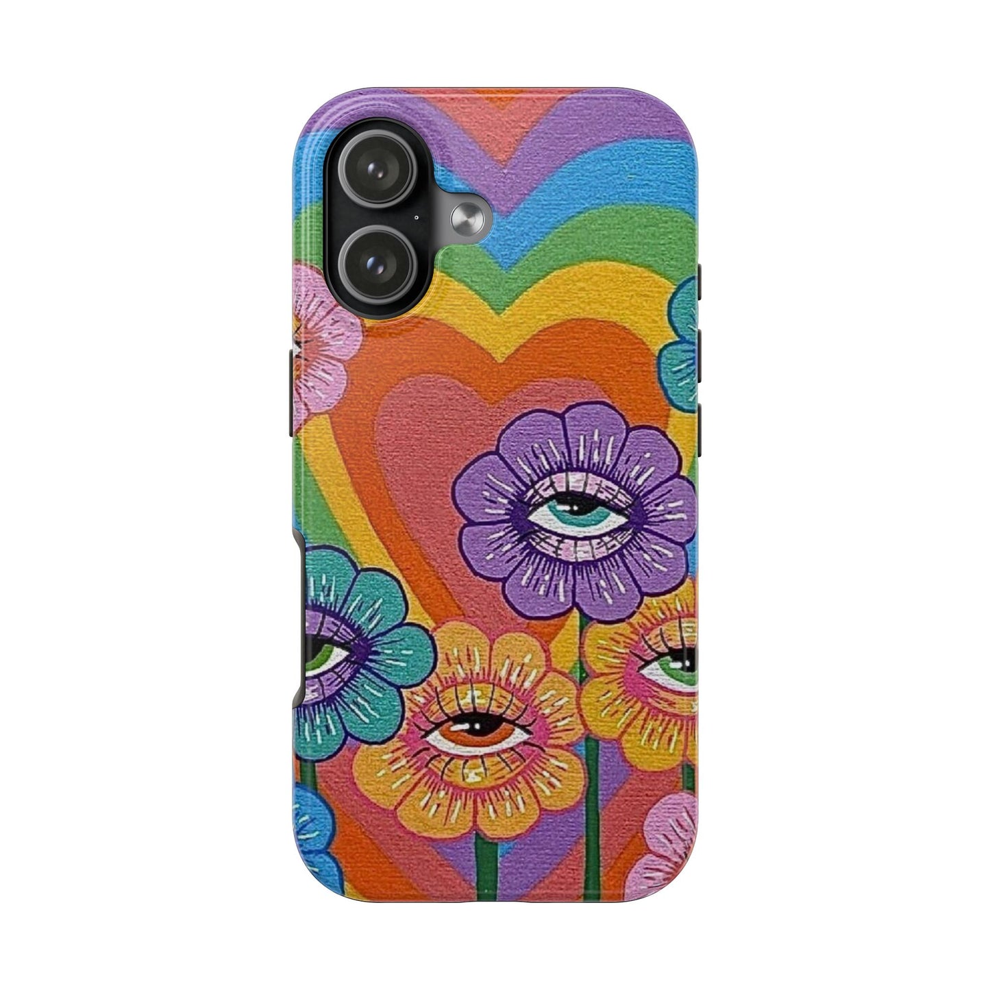 Psychedelic Eye Flower Tough Phone Case — Retro Rainbow Protective iPhone Cover