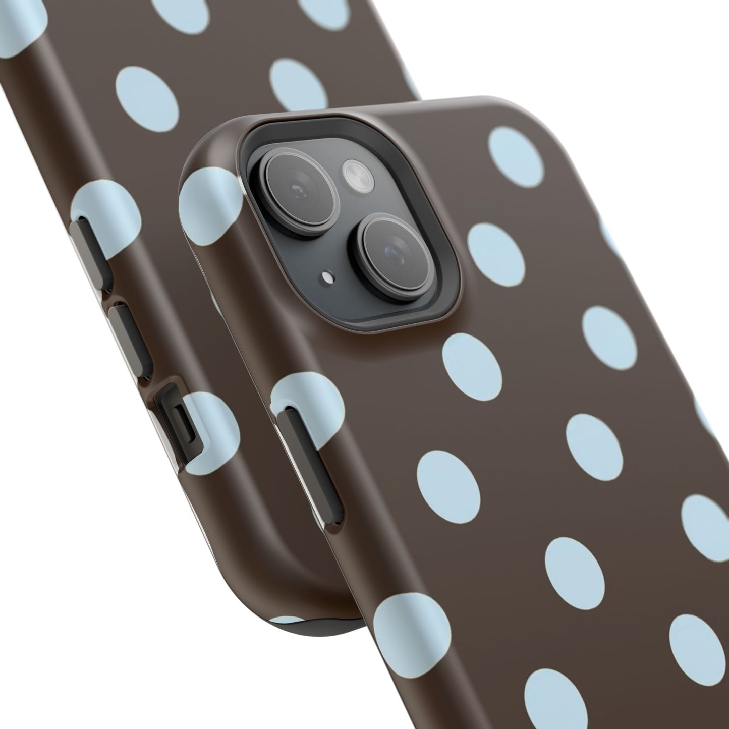 Polka Dot Magnetic Phone Case — Brown with Light Blue Dots, Impact-Resistant