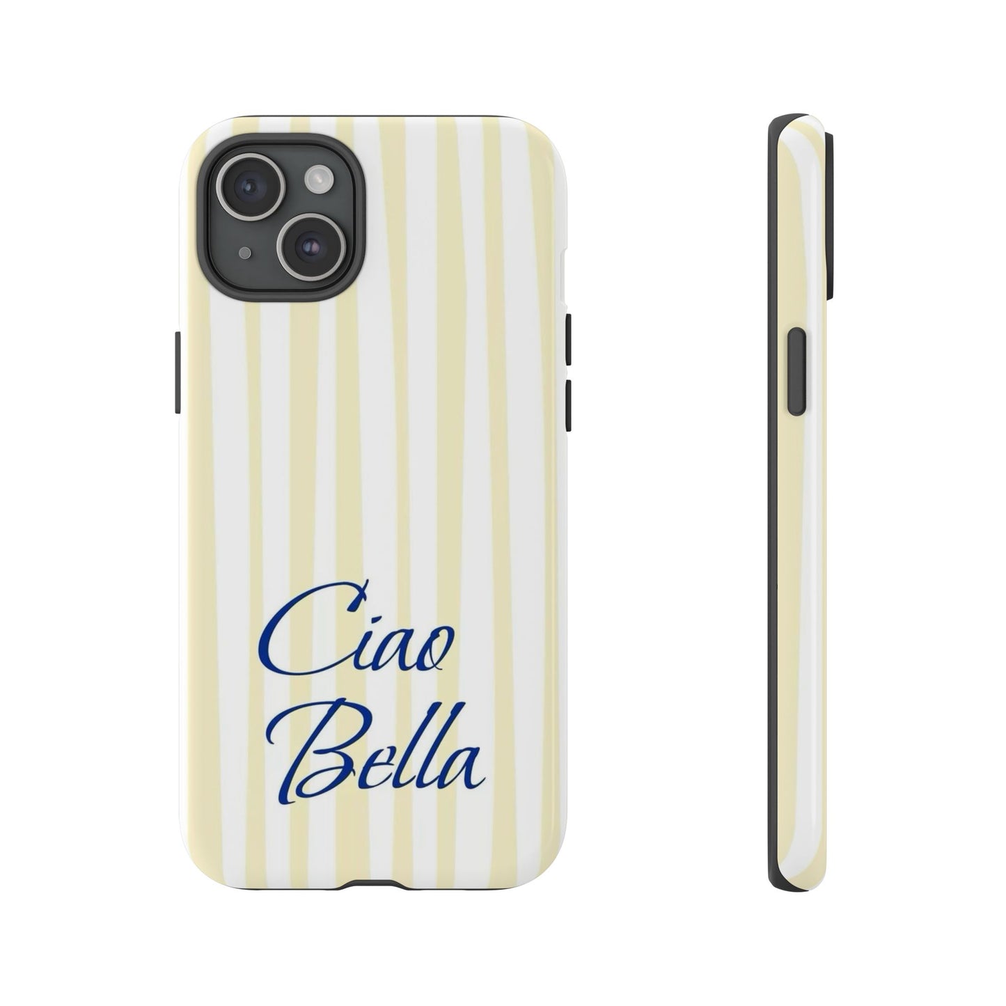 Ciao Bella Phone Case – Striped Elegant Italian Script Protective Cover