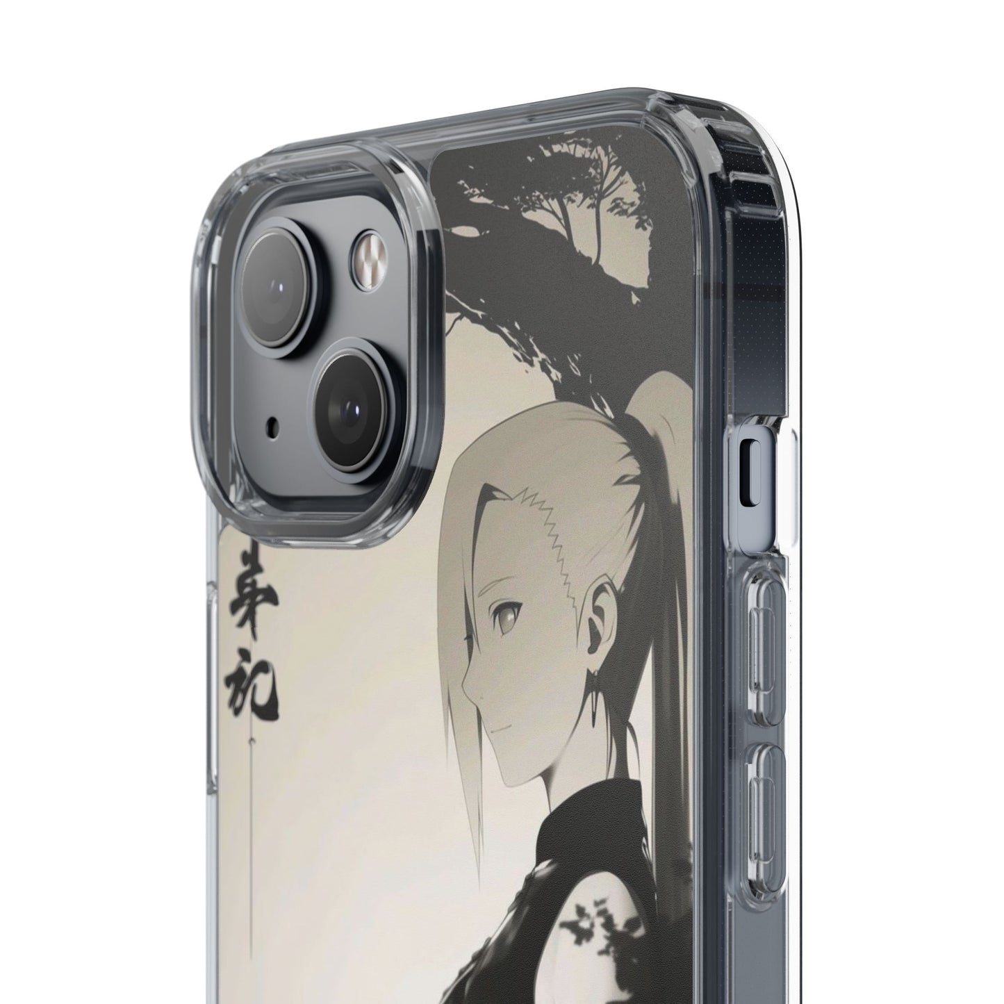Anime Samurai Clear Phone Case — Monochrome Sumi-E Style